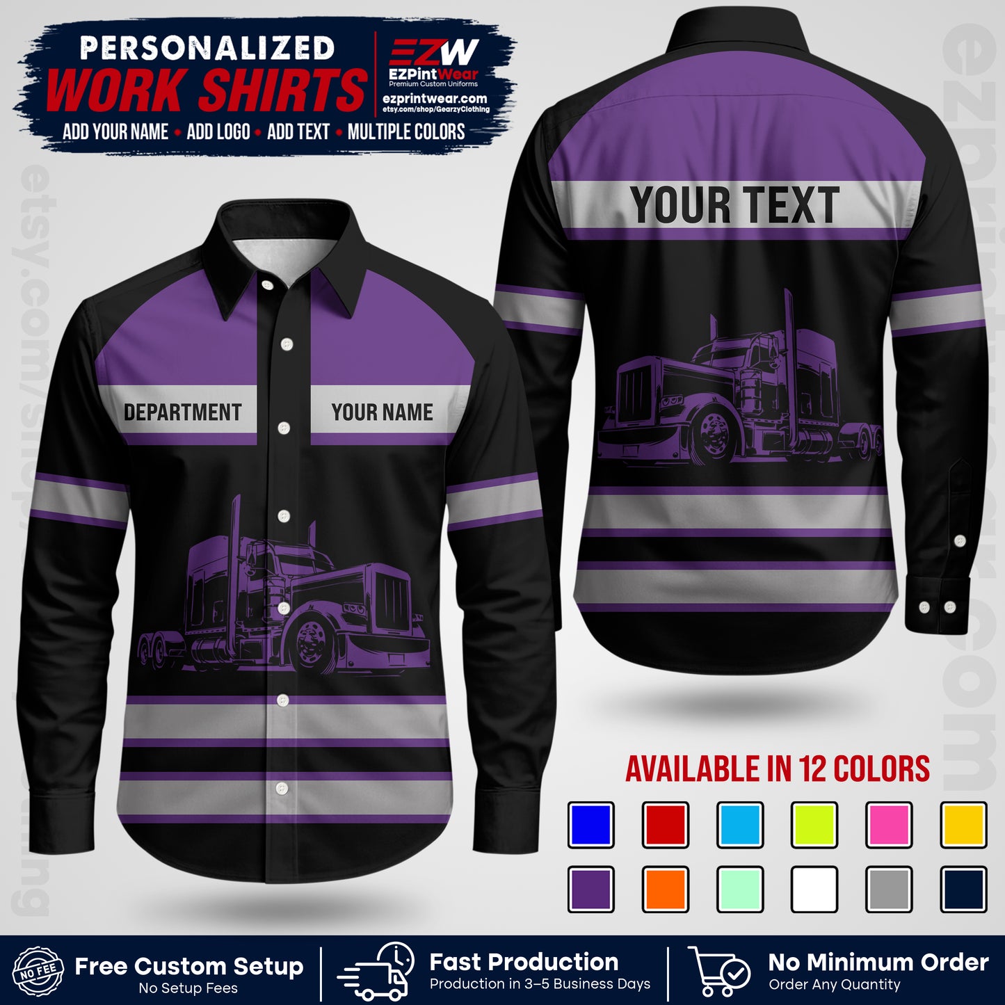 Personalized Truck Driver Workwear Uniform | Custom Safety Stripe Apparel | Non-Reflective Reflective Style Design TW02