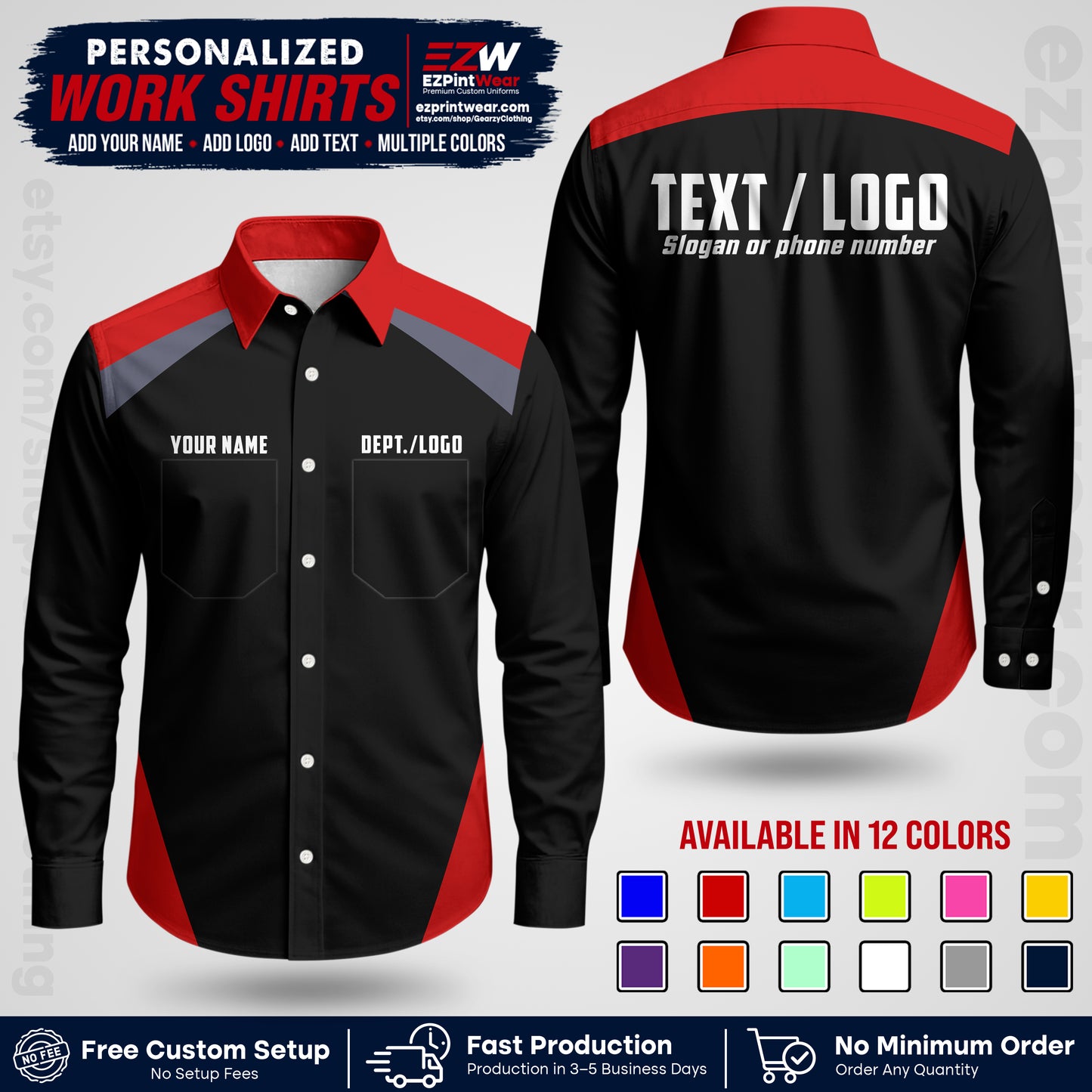 Custom All Over Print Work Uniform Shirt with Name, Logo & Text | Custom Hawaiian Shirt | Company Shirt | Employee Uniform UNF02