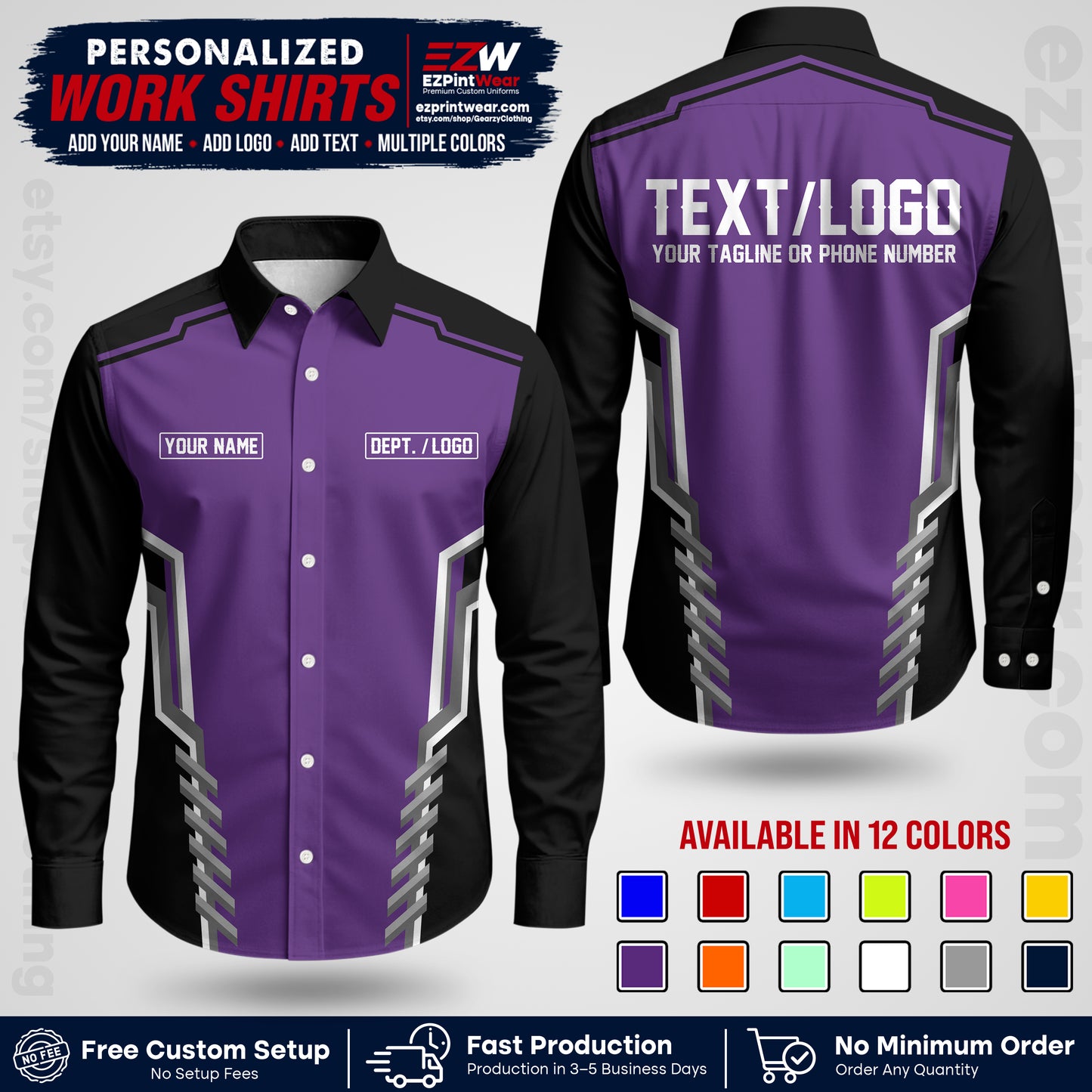Custom All Over Print Work Uniform Shirt with Name, Logo & Text | Custom Hawaiian Shirt | Company Shirt | Employee Uniform UNF15