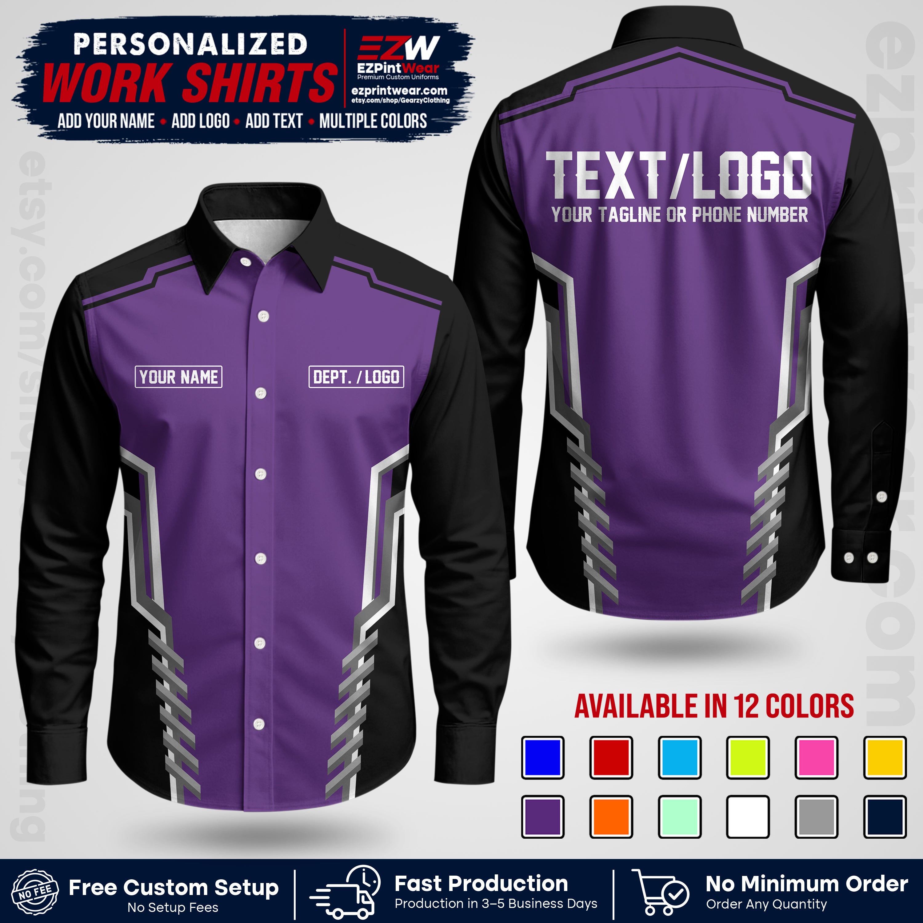Custom All Over Print Work Uniform Shirt with Name, Logo & Text | Custom Hawaiian Shirt | Company Shirt | Employee Uniform UNF15