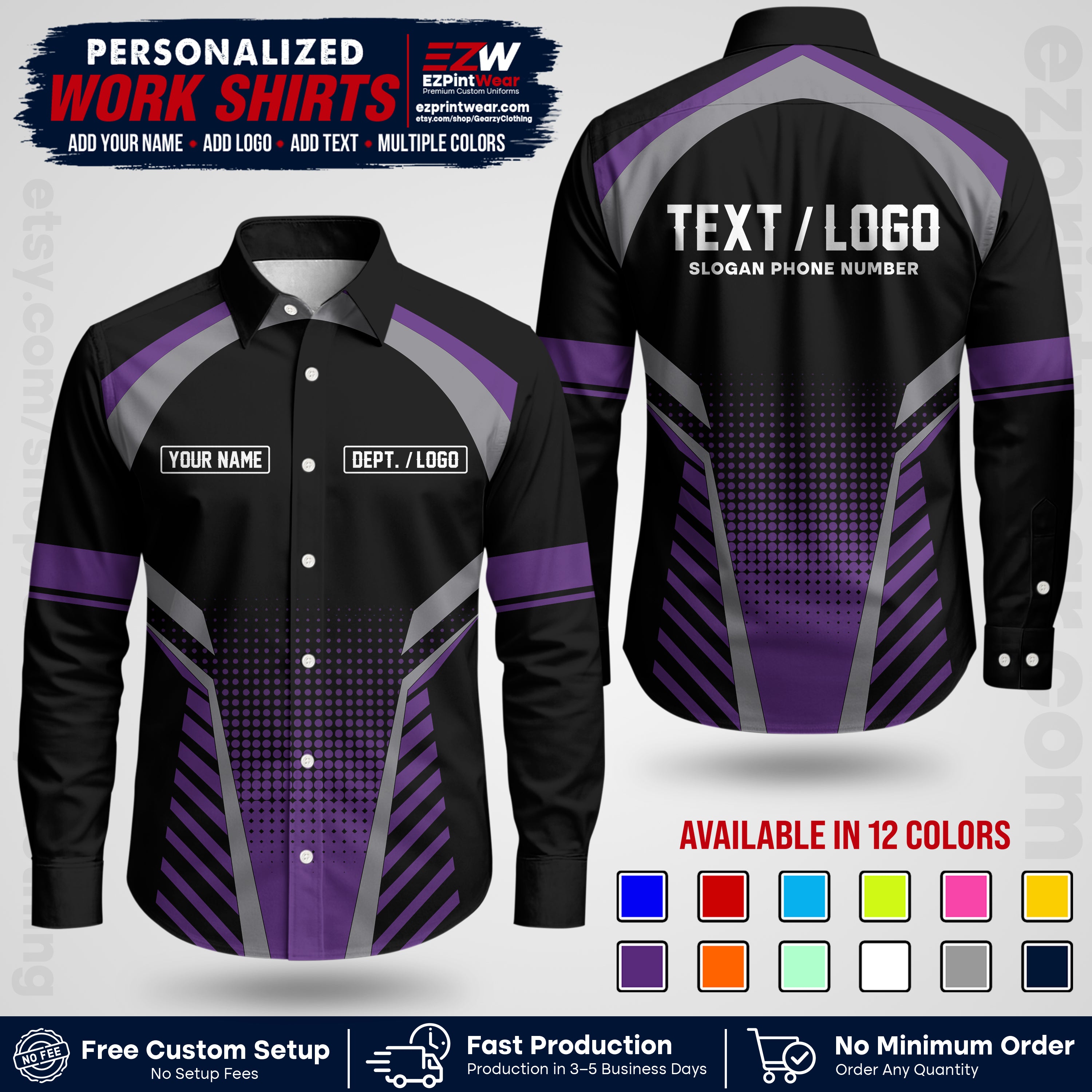 Custom All Over Print Work Uniform Shirt with Name, Logo & Text | Custom Hawaiian Shirt | Company Shirt | Employee Uniform UNF19