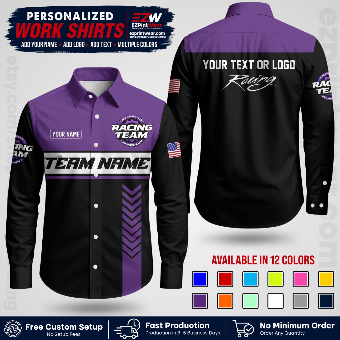 Custom Racing Shirt with Name, Logo & Text | Race Team Uniform | Crew Apparel RC02