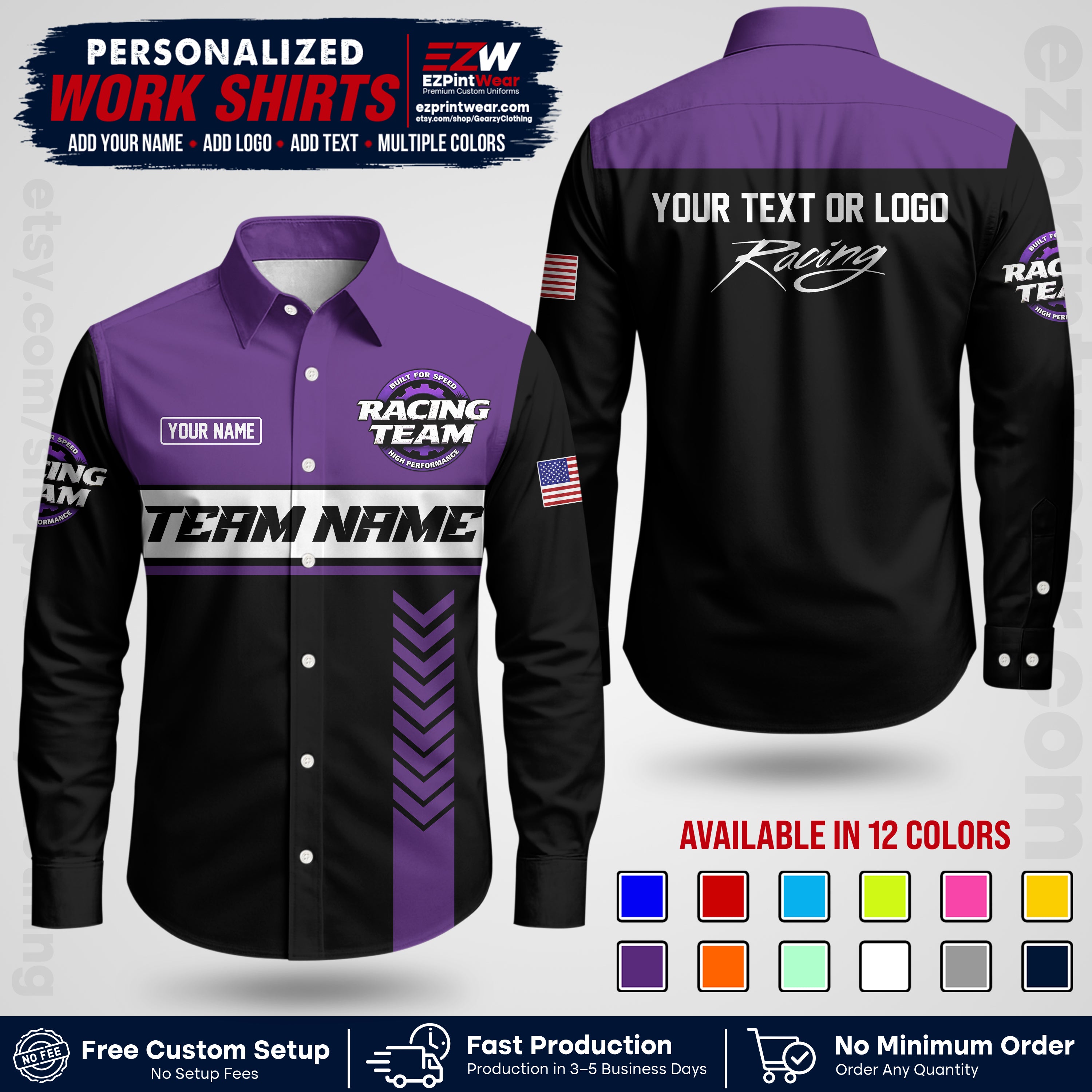 Custom Racing Shirt with Name, Logo & Text | Race Team Uniform | Crew Apparel RC02
