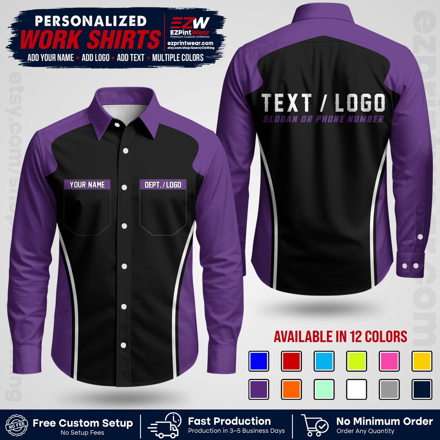 Custom All Over Print Work Uniform Shirt with Name, Logo & Text | Custom Hawaiian Shirt | Company Shirt | Employee Uniform UNF16