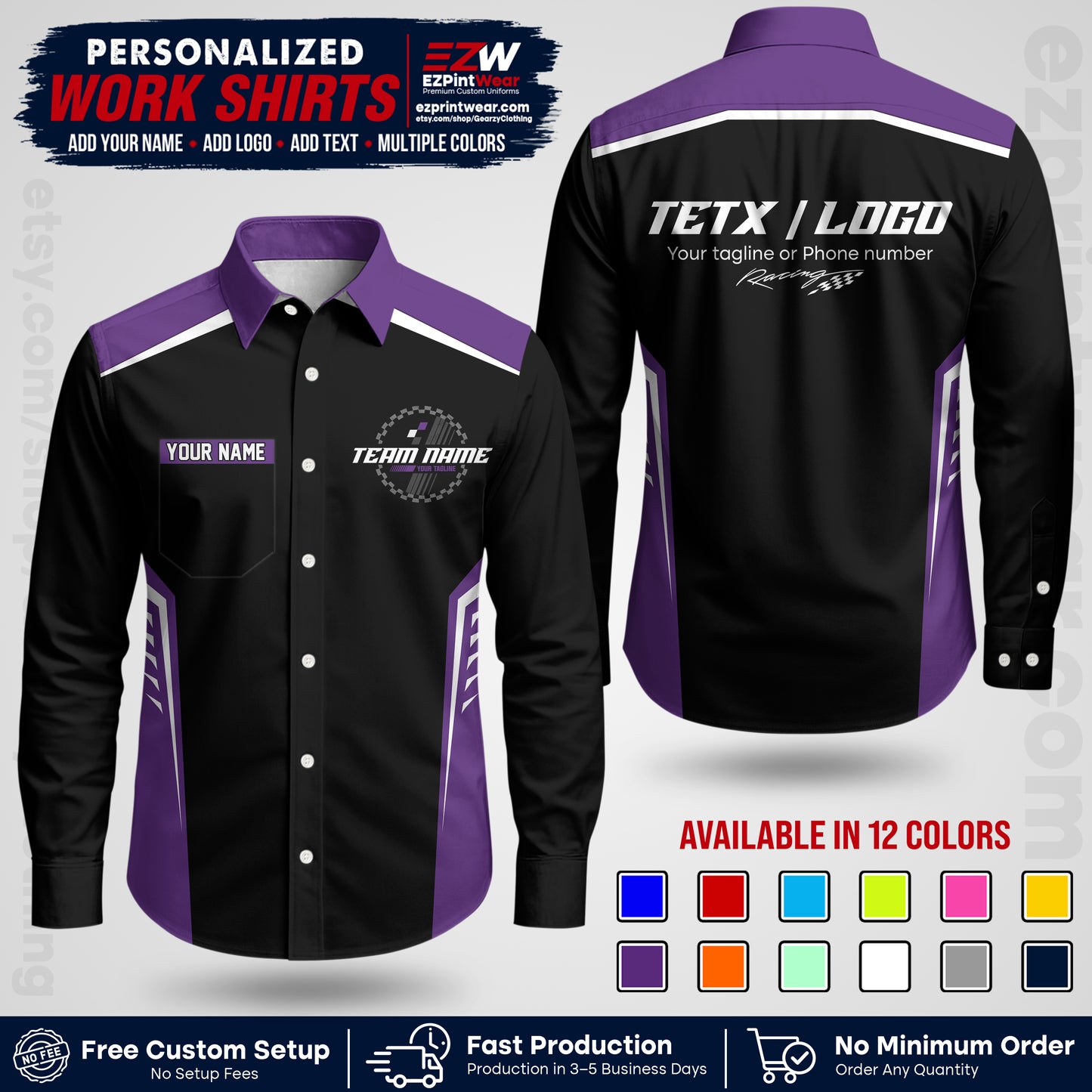 Custom Racing Shirt with Name, Logo & Text | Race Team Uniform | Crew Apparel RC07