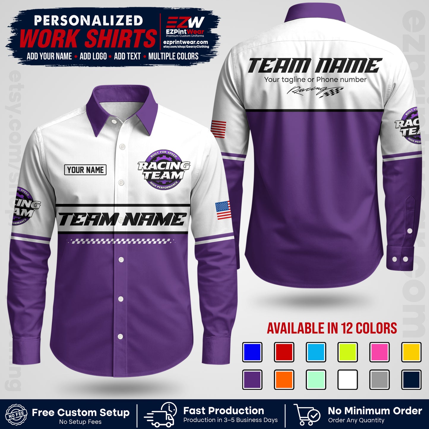 Custom Racing Shirt with Name, Logo & Text | Race Team Uniform | Crew Apparel RC12