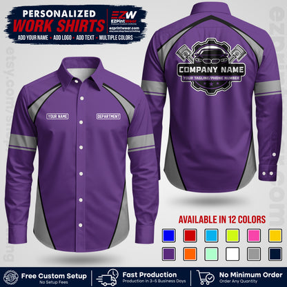 Custom Mechanic Work Shirt with Name, Logo & Text | Auto Shop Uniform | Workwear MCN 09