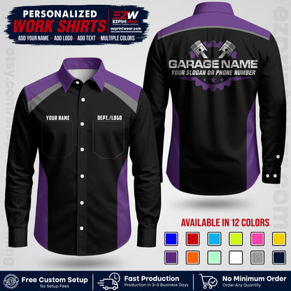 Custom Mechanic Work Shirt with Name, Logo & Text | Auto Shop Uniform | Workwear MCN 06