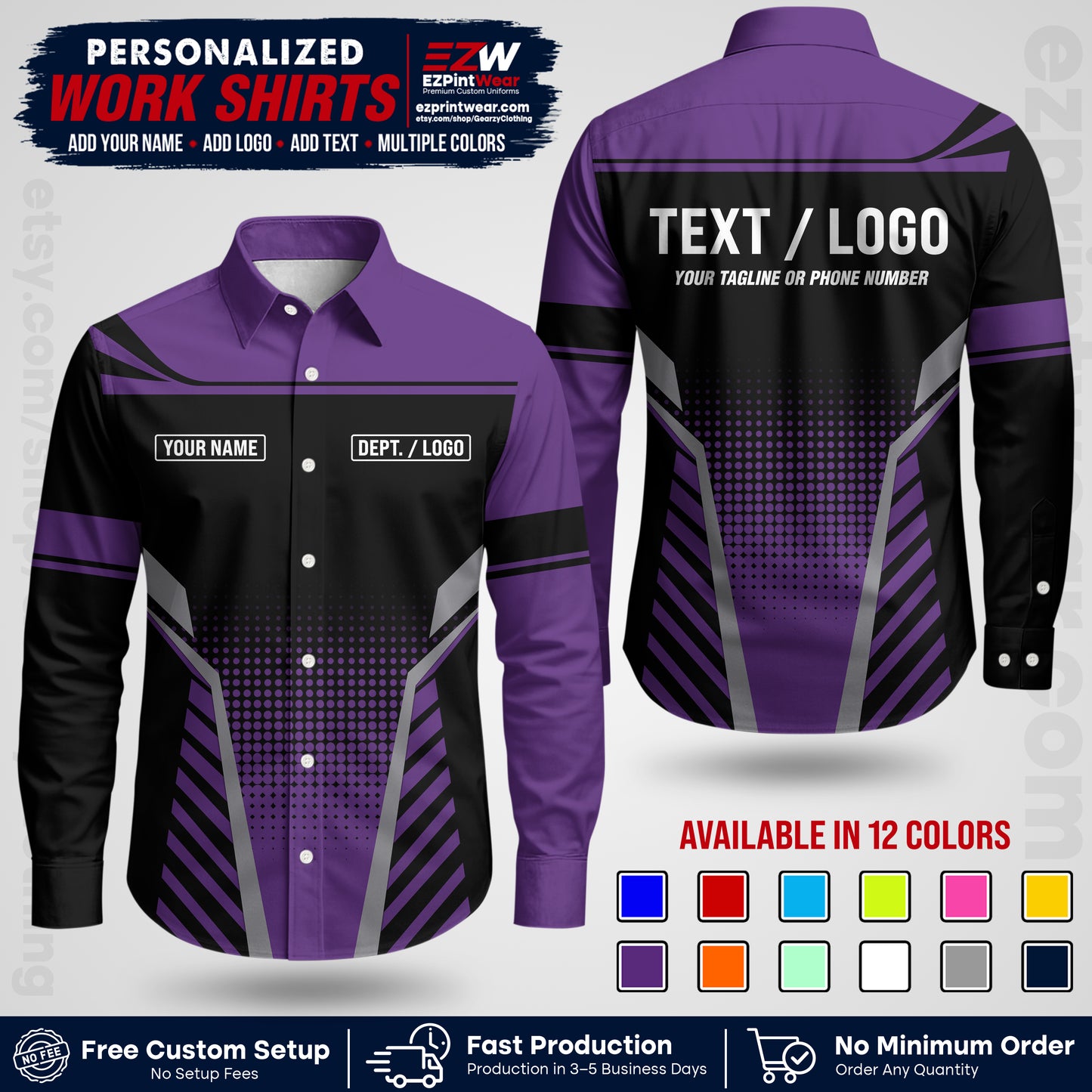 Custom All Over Print Work Uniform Shirt with Name, Logo & Text | Custom Hawaiian Shirt | Company Shirt | Employee Uniform UNF08