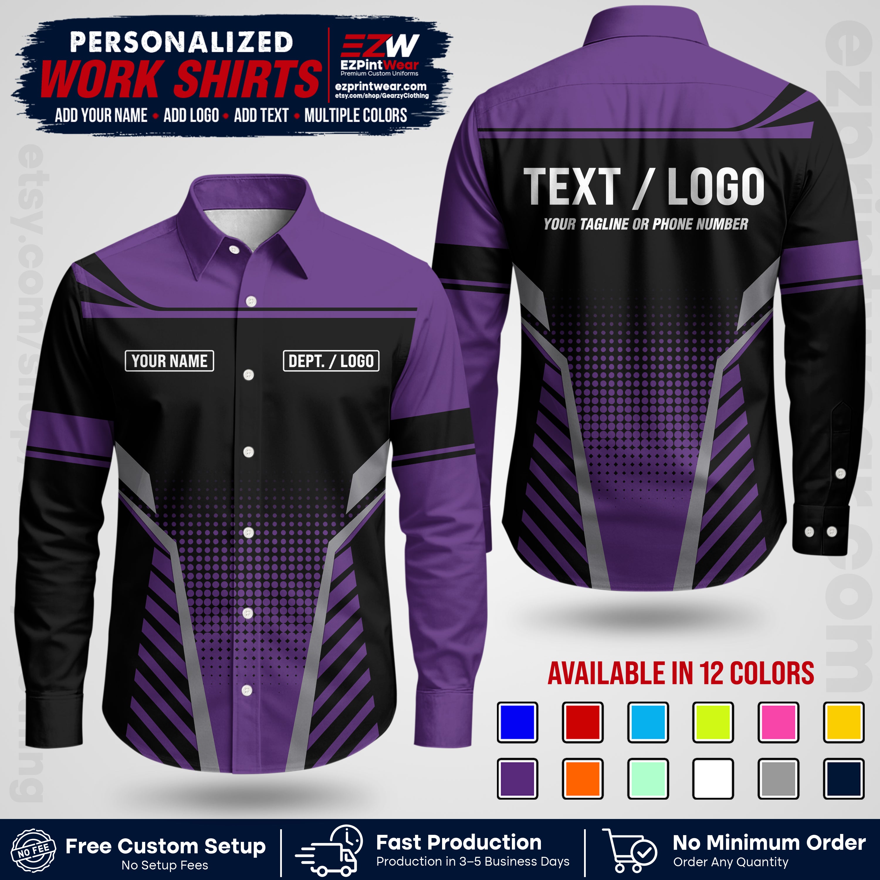 Custom All Over Print Work Uniform Shirt with Name, Logo & Text | Custom Hawaiian Shirt | Company Shirt | Employee Uniform UNF08