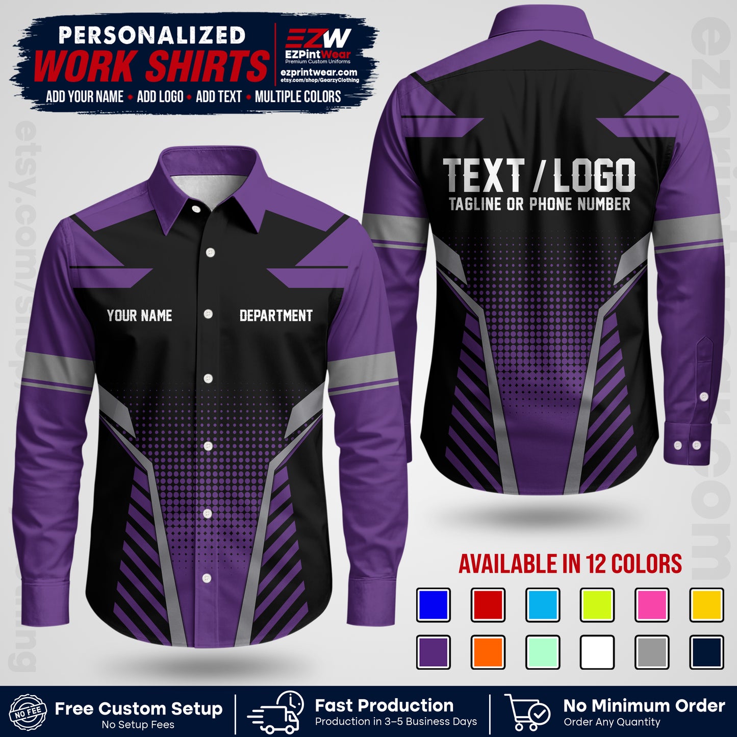 Custom All Over Print Work Uniform Shirt with Name, Logo & Text | Custom Hawaiian Shirt | Company Shirt | Employee Uniform UNF06