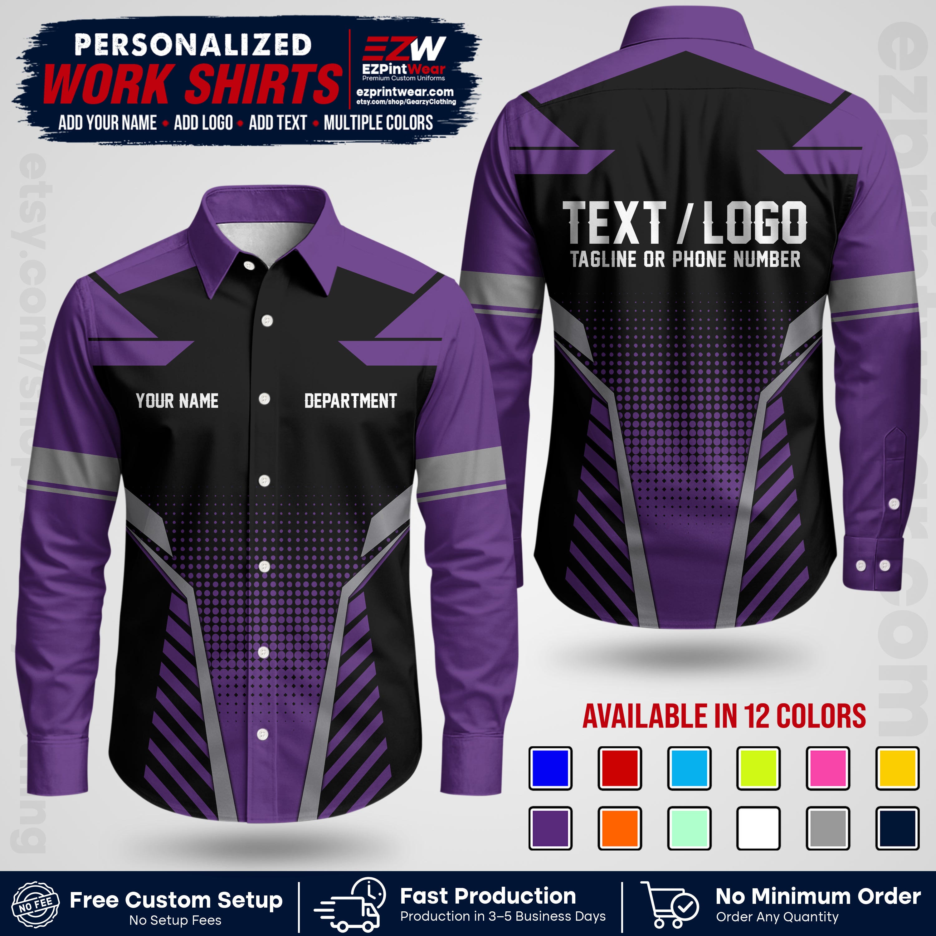 Custom All Over Print Work Uniform Shirt with Name, Logo & Text | Custom Hawaiian Shirt | Company Shirt | Employee Uniform UNF06