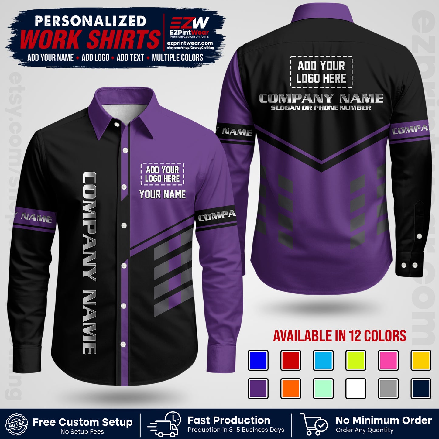 Custom All Over Print Work Uniform Shirt with Name, Logo & Text | Custom Hawaiian Shirt | Company Shirt | Employee Uniform UNF09