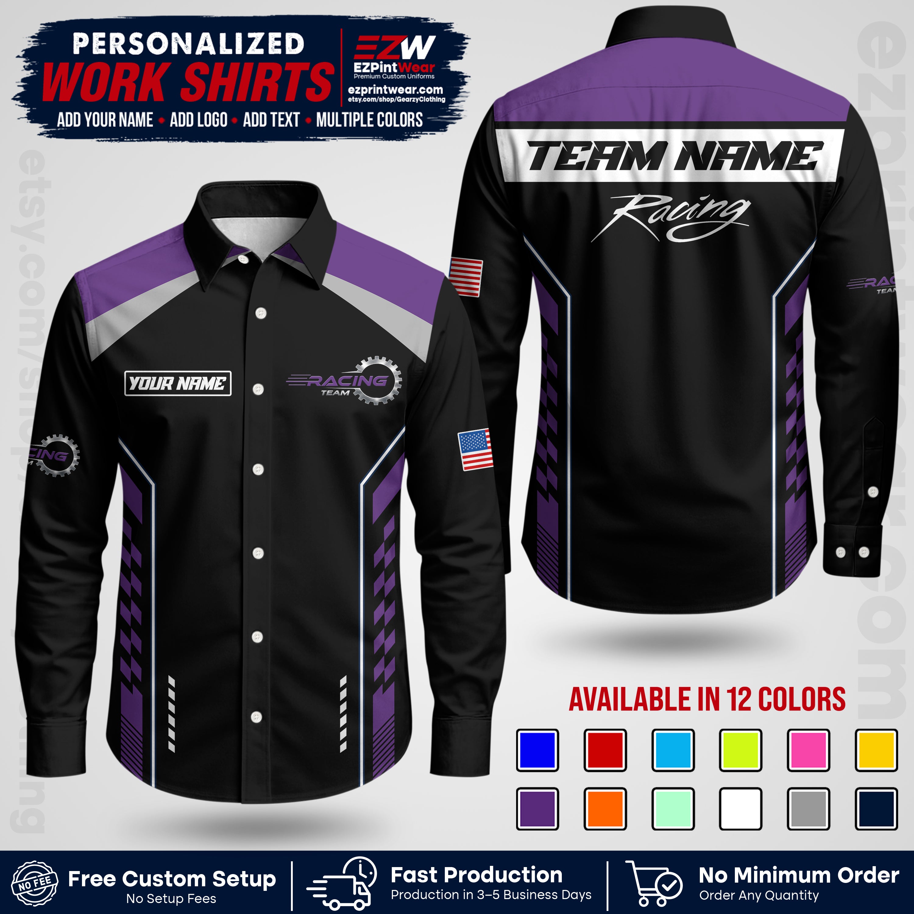 Custom Racing Shirt with Name, Logo & Text | Race Team Uniform | Crew Apparel RC13