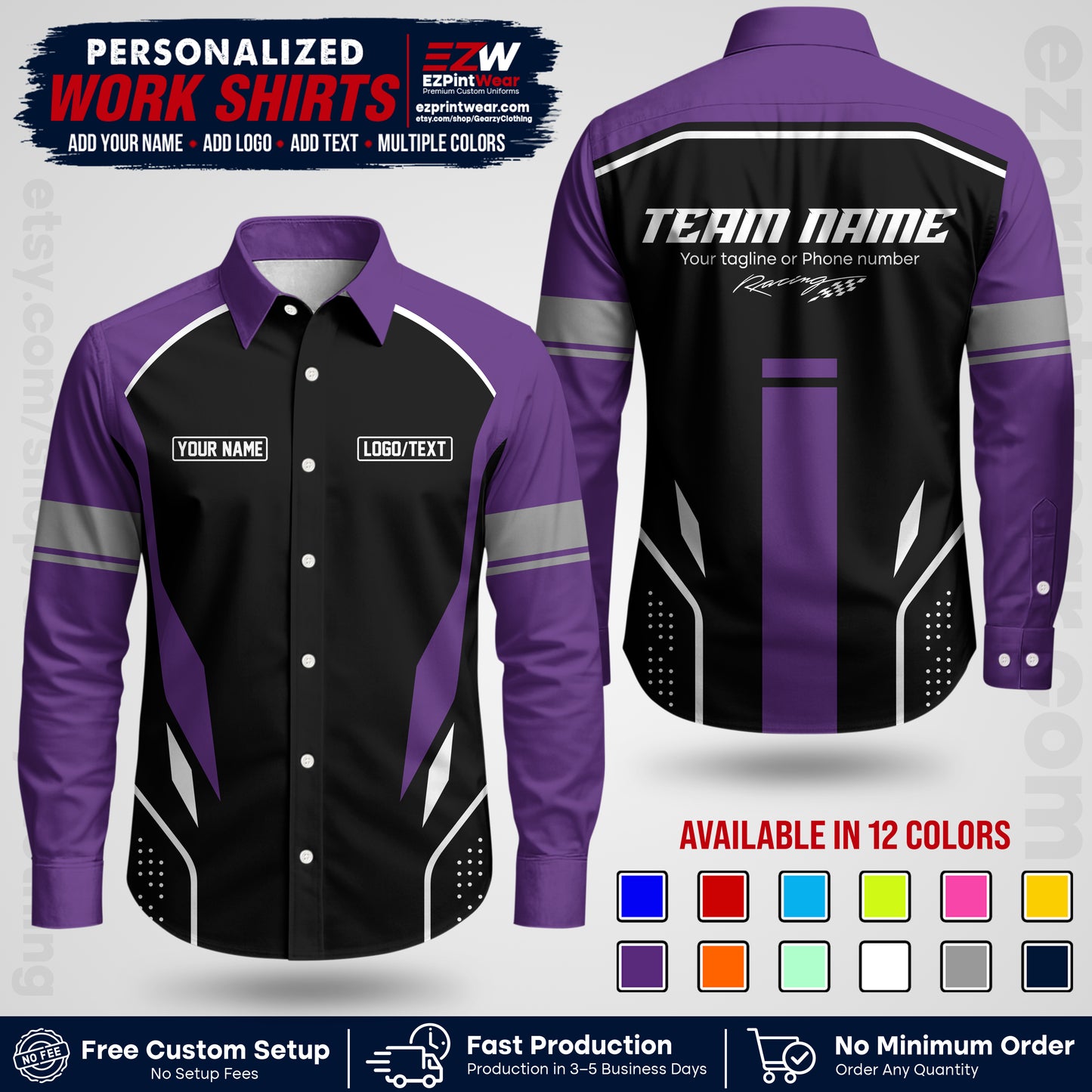 Custom Racing Shirt with Name, Logo & Text | Race Team Uniform | Crew Apparel RC06