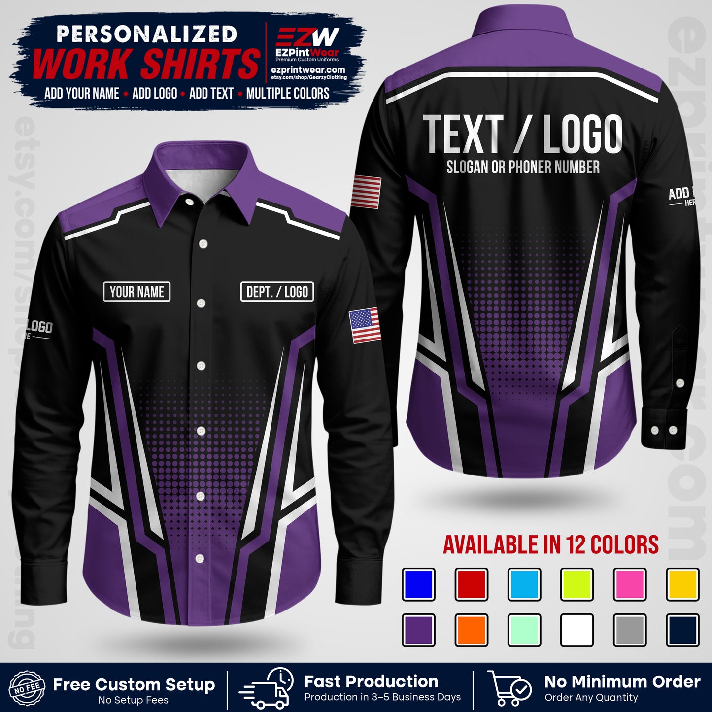 Custom All Over Print Work Uniform Shirt with Name, Logo & Text | Custom Hawaiian Shirt | Company Shirt | Employee Uniform UNF17