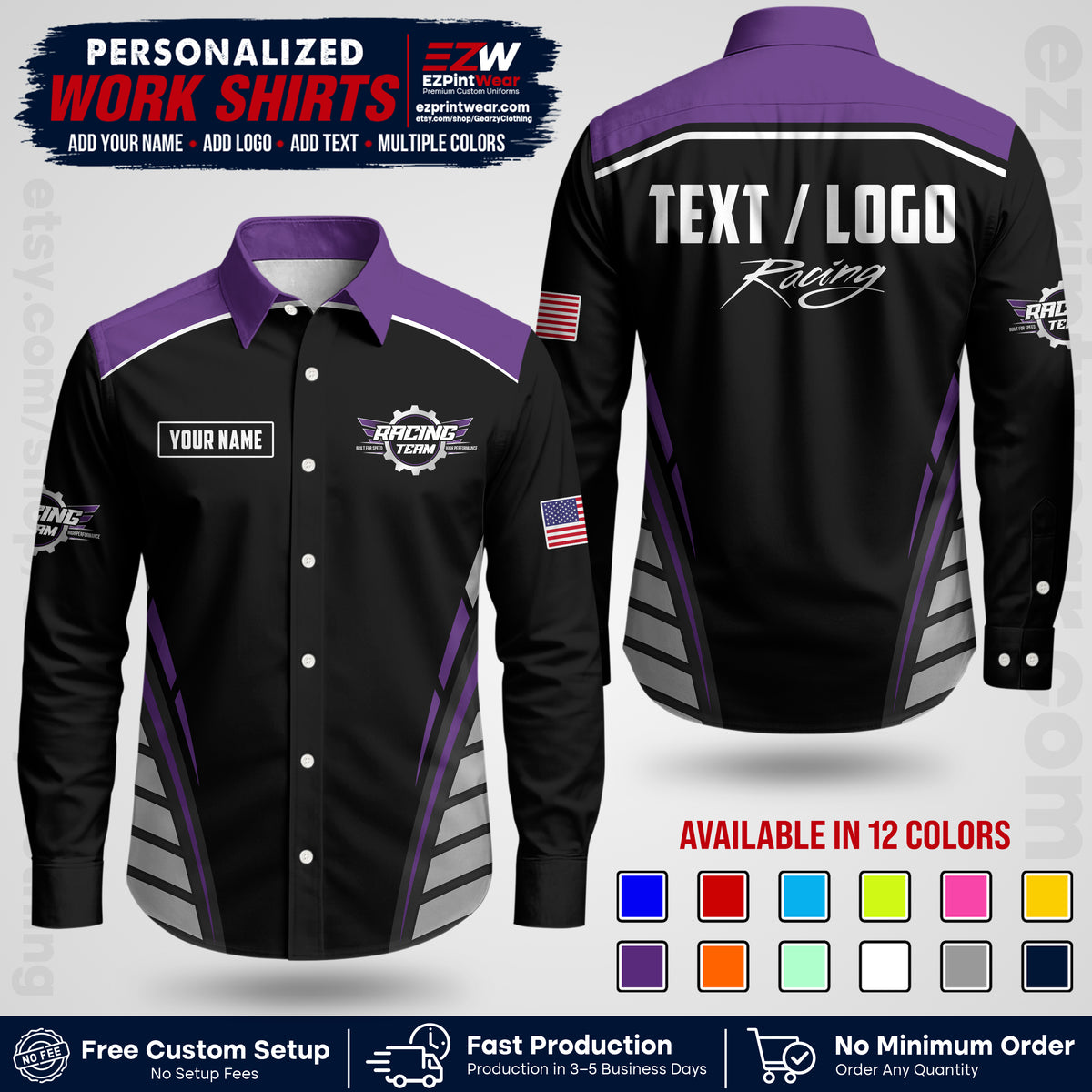 Custom Racing Shirt with Name, Logo & Text | Race Team Uniform | Crew Apparel RC19