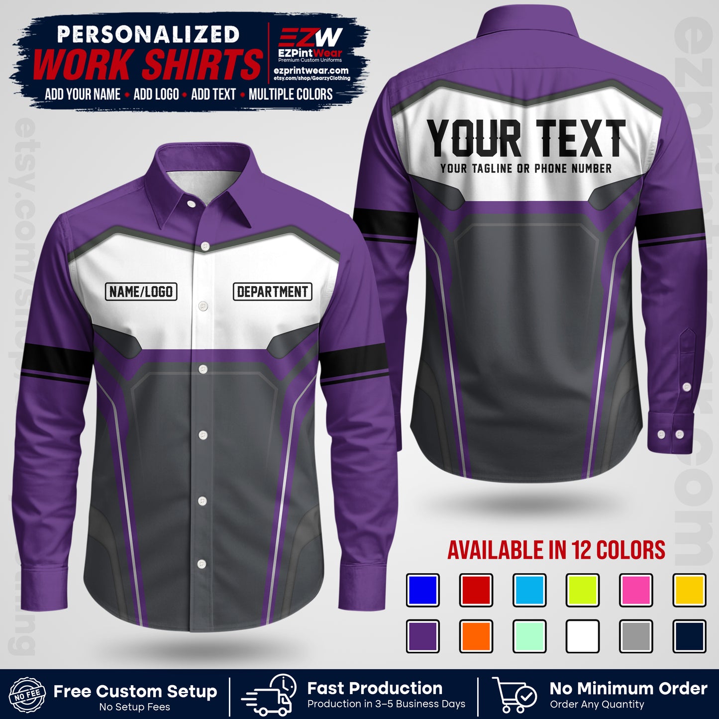 Custom All Over Print Work Uniform Shirt with Name, Logo & Text | Custom Hawaiian Shirt | Company Shirt | Employee Uniform UNF05
