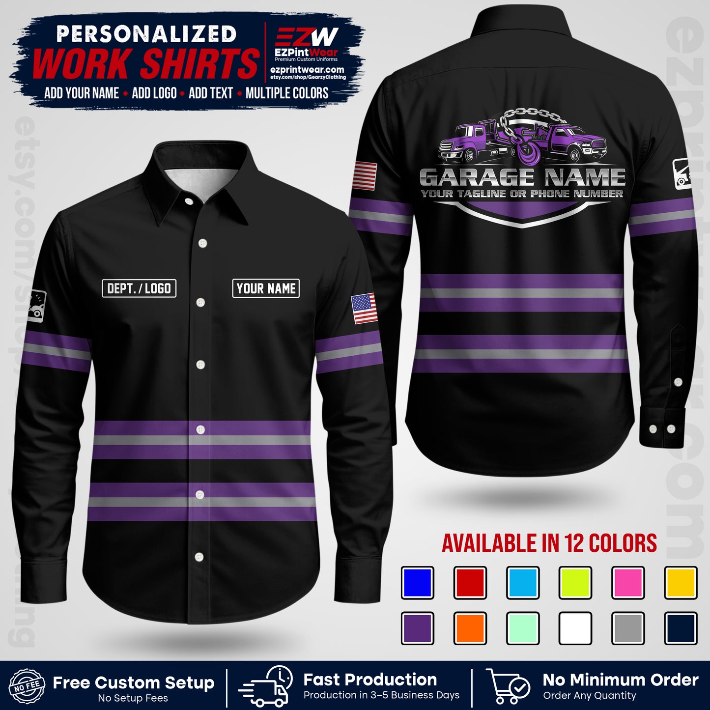 Custom Towing Workwear Uniform | Personalized Tow Truck Shirt | Non-Reflective Safety Stripe Apparel | Custom Towing Shirt | Tow Truck Apparel TW03