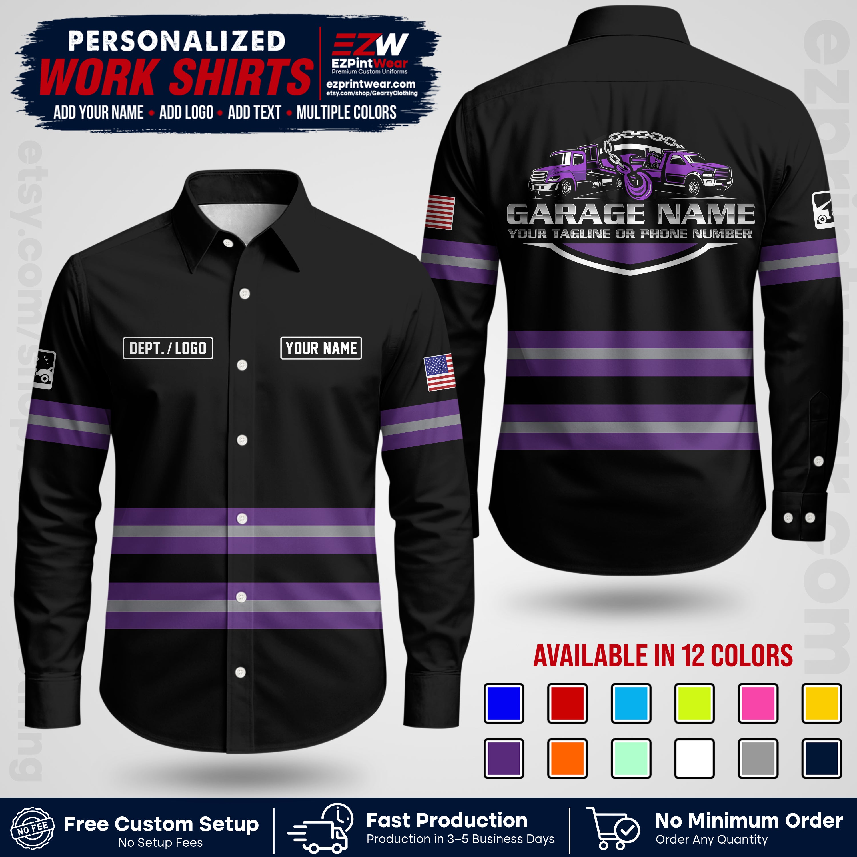 Custom Towing Workwear Uniform | Personalized Tow Truck Shirt | Non-Reflective Safety Stripe Apparel | Custom Towing Shirt | Tow Truck Apparel TW03