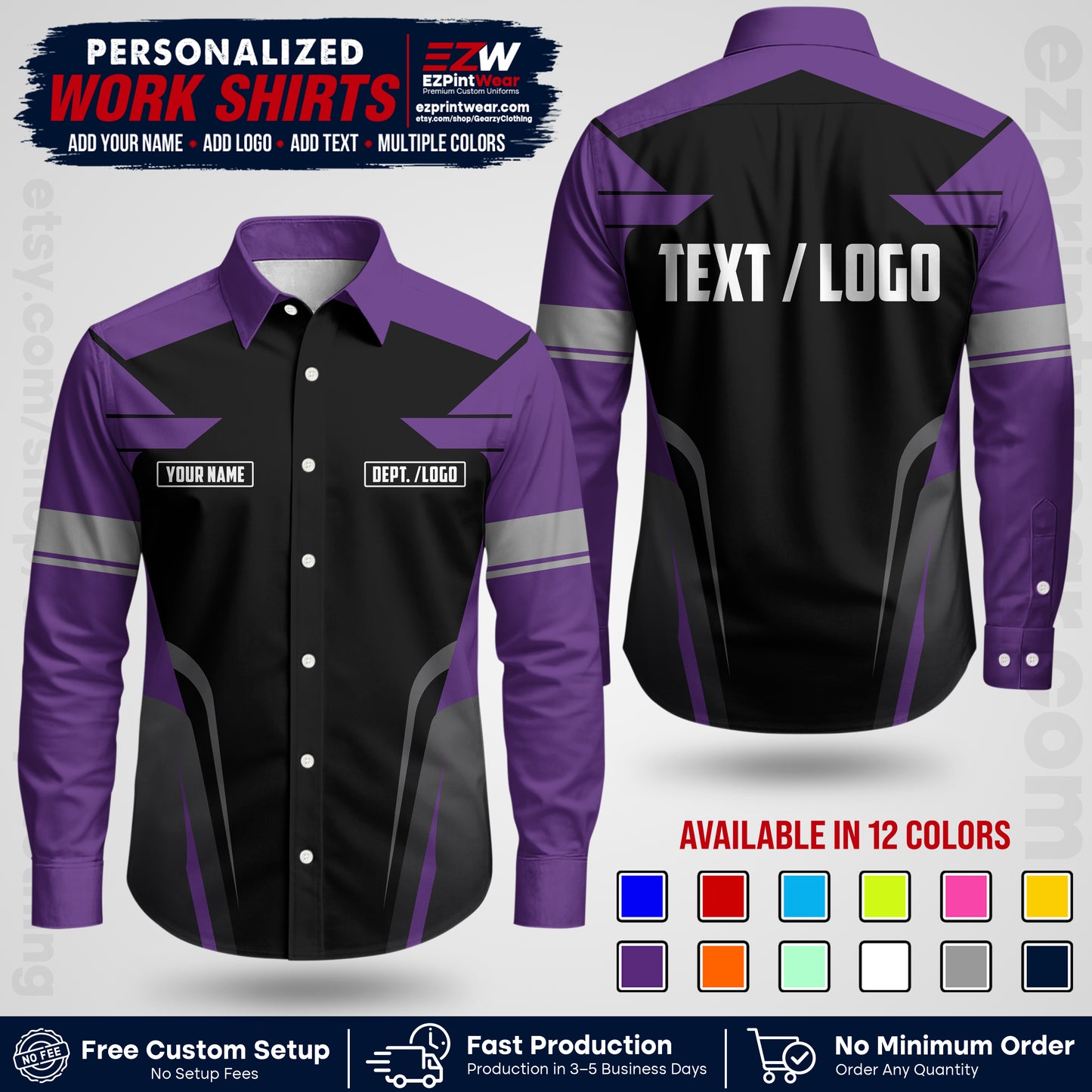 Custom All Over Print Work Uniform Shirt with Name, Logo & Text | Custom Hawaiian Shirt | Company Shirt | Employee Uniform UNF01