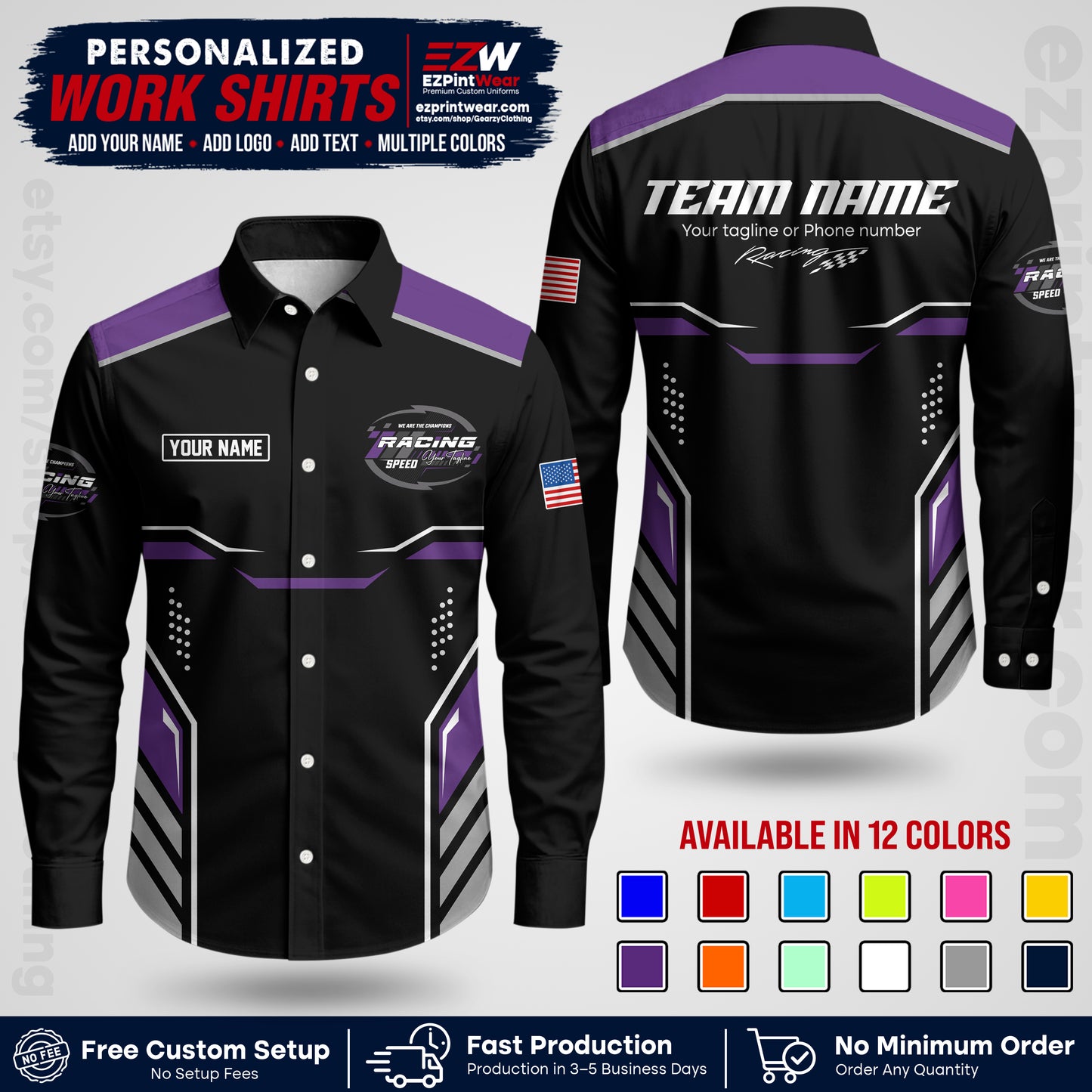 Custom Racing Shirt with Name, Logo & Text | Race Team Uniform | Crew Apparel RC10