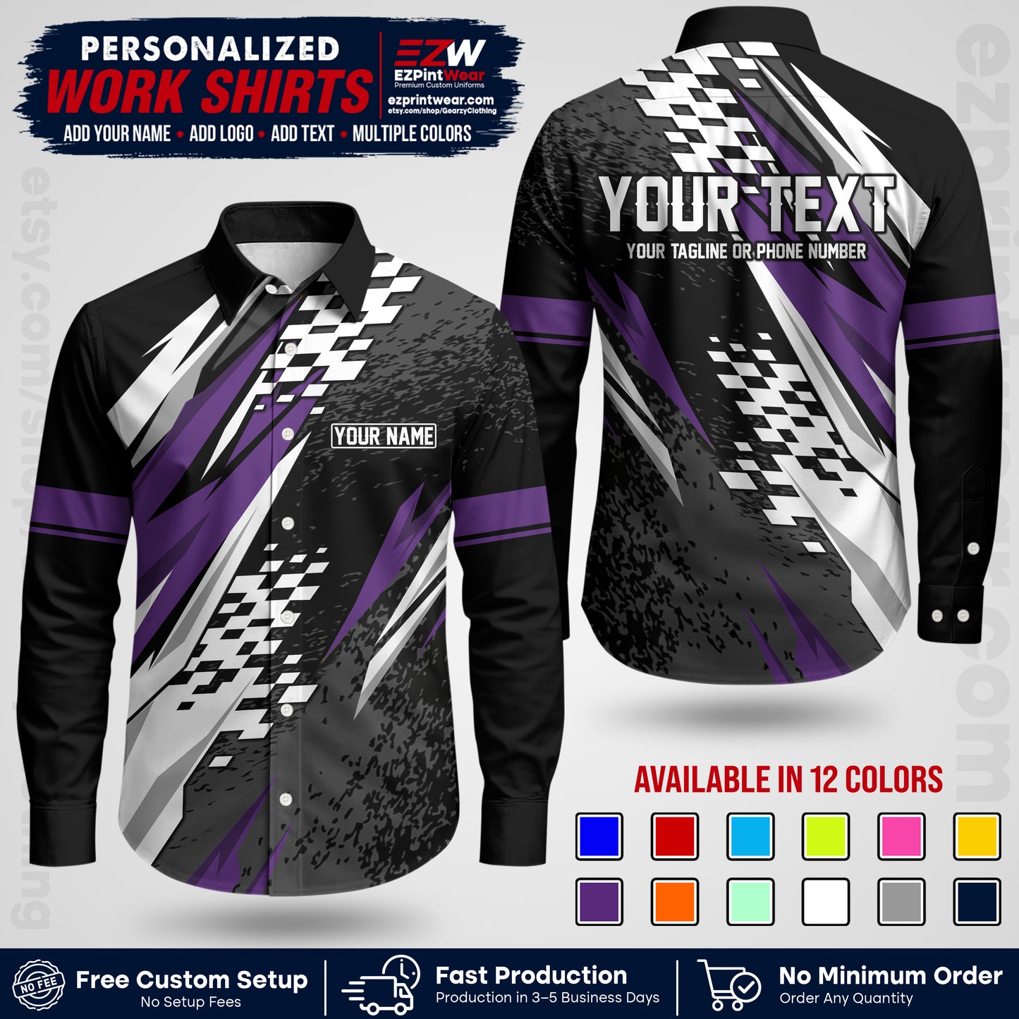 Custom Racing Shirt with Name, Logo & Text | Race Team Uniform | Crew Apparel RC03