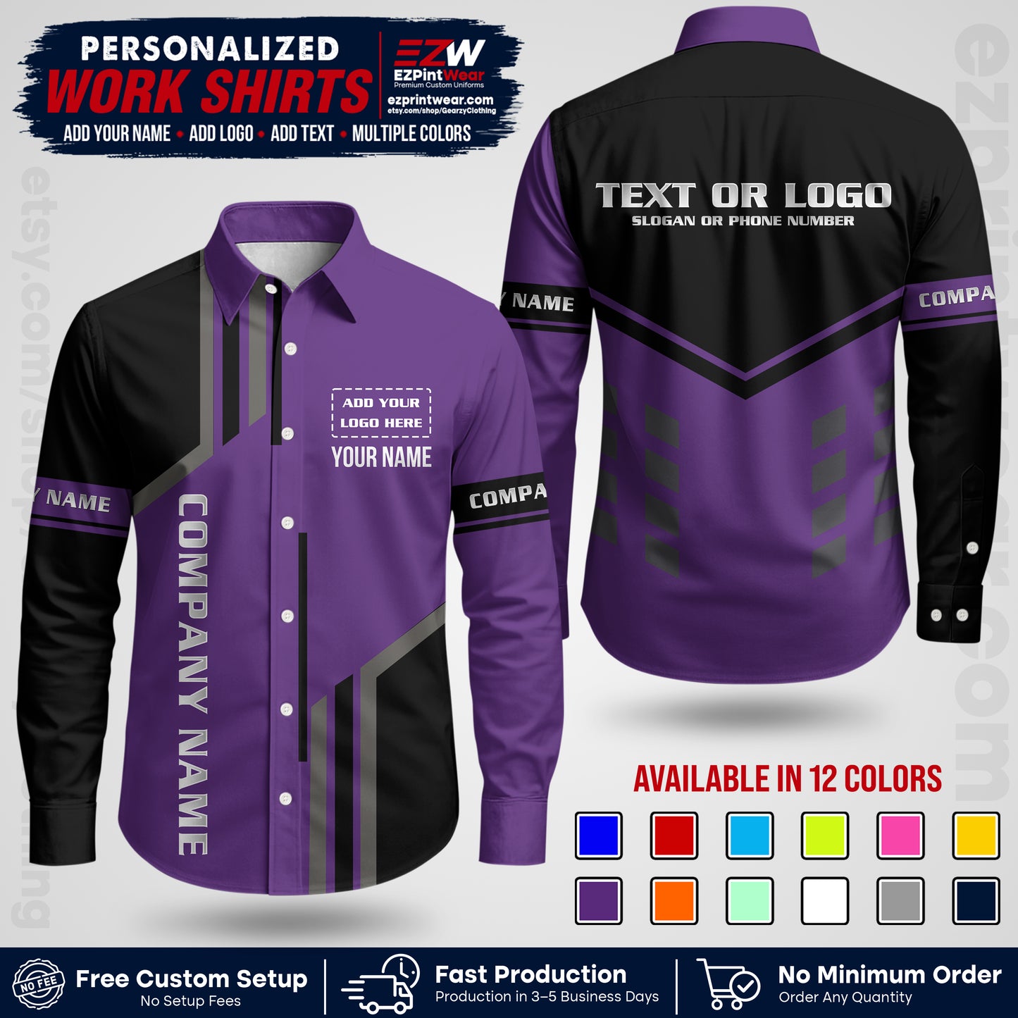 Custom All Over Print Work Uniform Shirt with Name, Logo & Text | Custom Hawaiian Shirt | Company Shirt | Employee Uniform UNF10