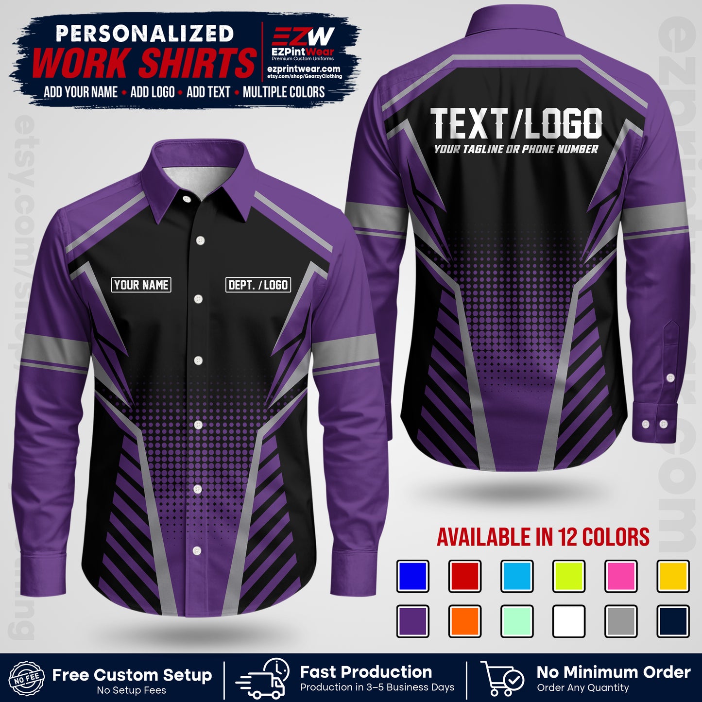 Custom All Over Print Work Uniform Shirt with Name, Logo & Text | Custom Hawaiian Shirt | Company Shirt | Employee Uniform UNF13