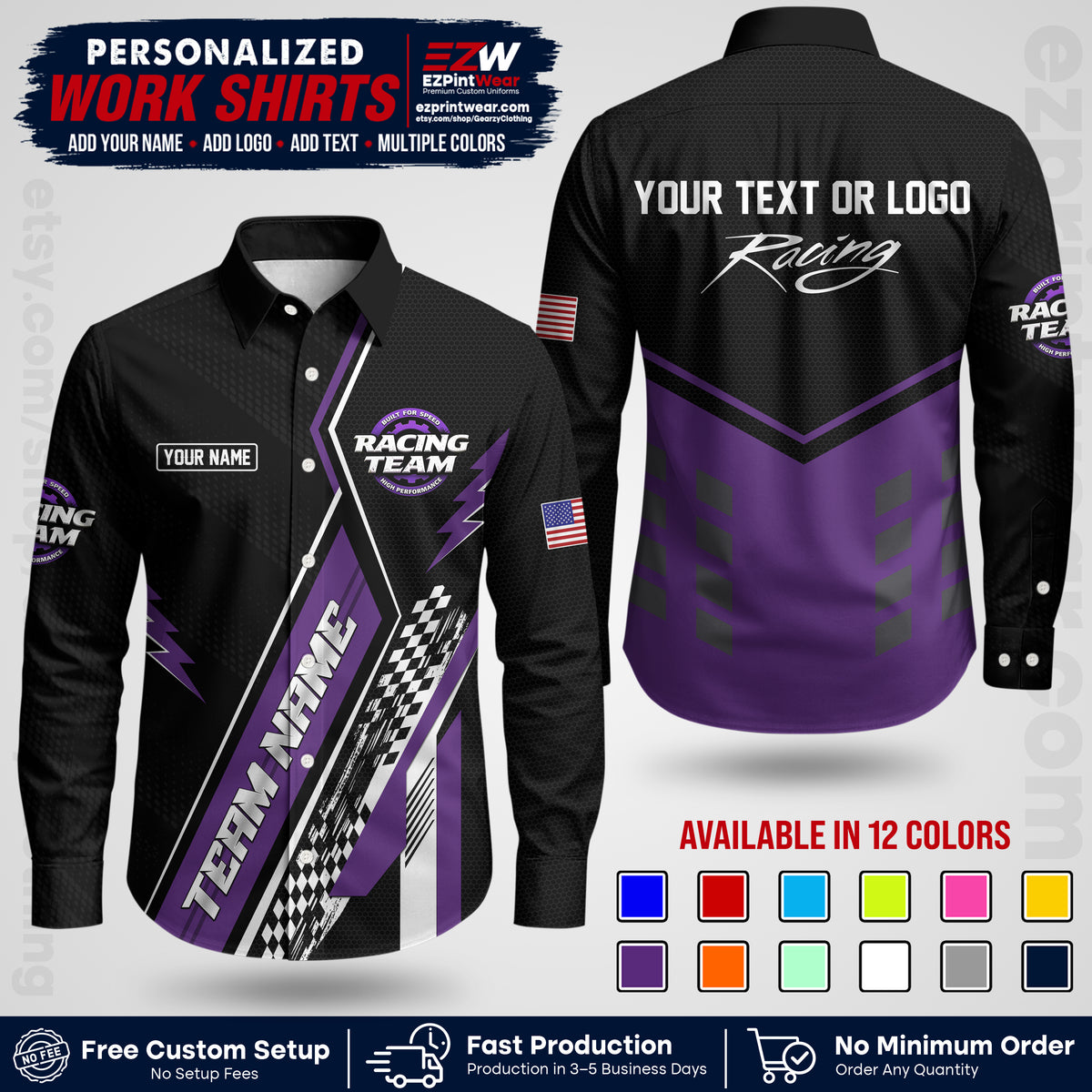 Custom Racing Shirt with Name, Logo & Text | Race Team Uniform | Crew Apparel RC16