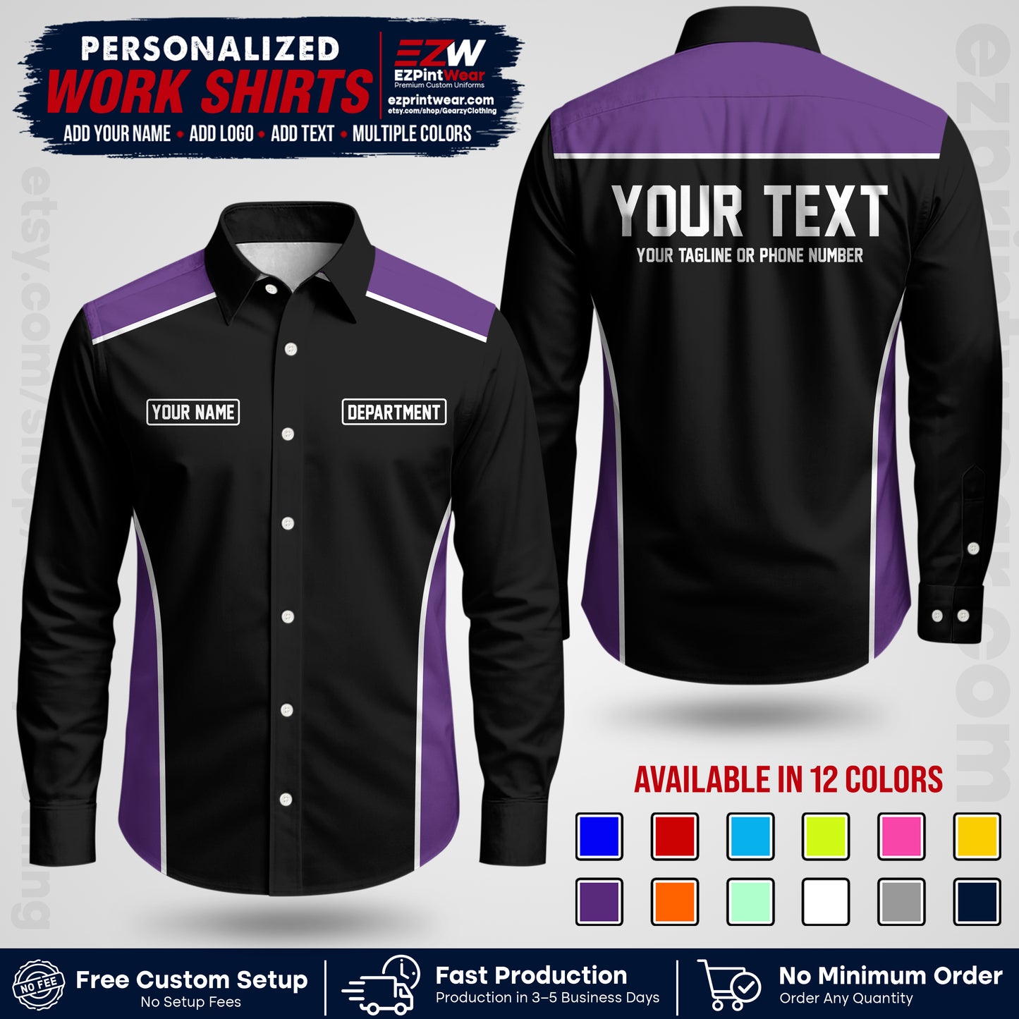 Custom All Over Print Work Uniform Shirt with Name, Logo & Text | Custom Hawaiian Shirt | Company Shirt | Employee Uniform UNF12