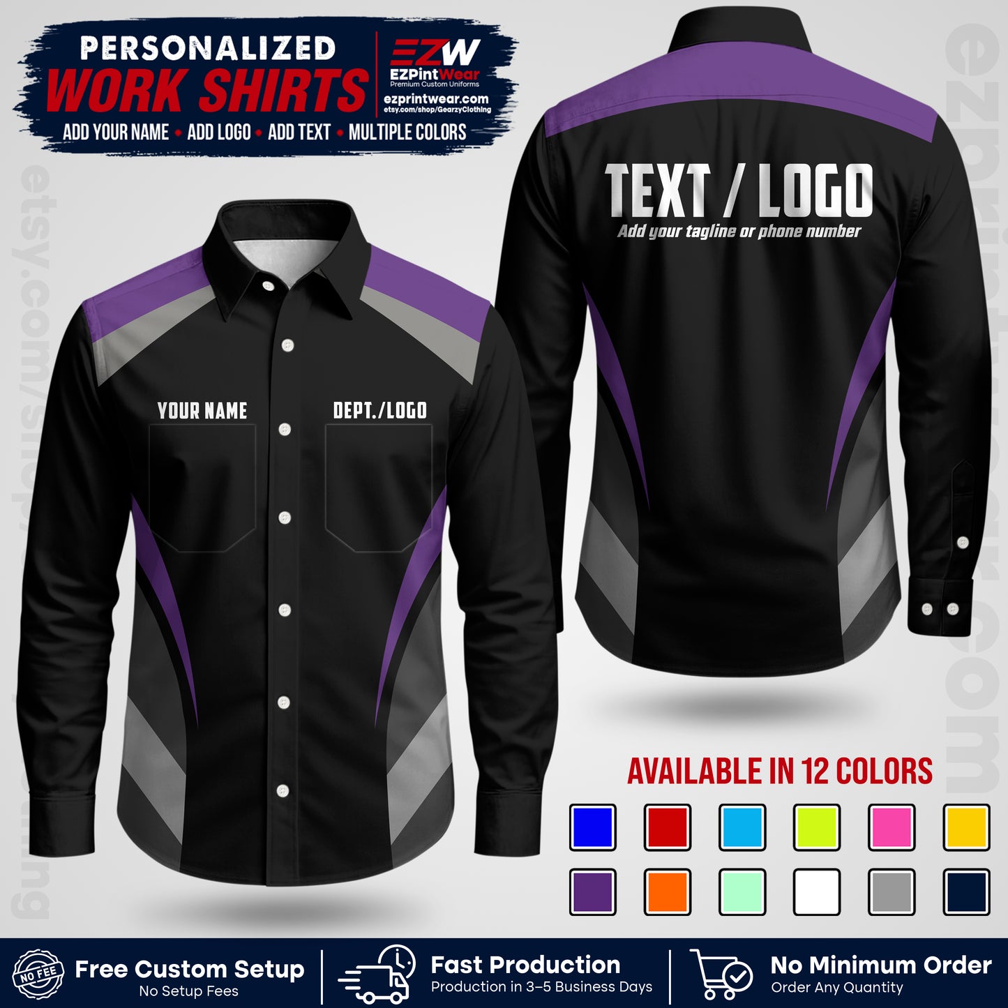 Custom All Over Print Work Uniform Shirt with Name, Logo & Text | Custom Hawaiian Shirt | Company Shirt | Employee Uniform UNF03