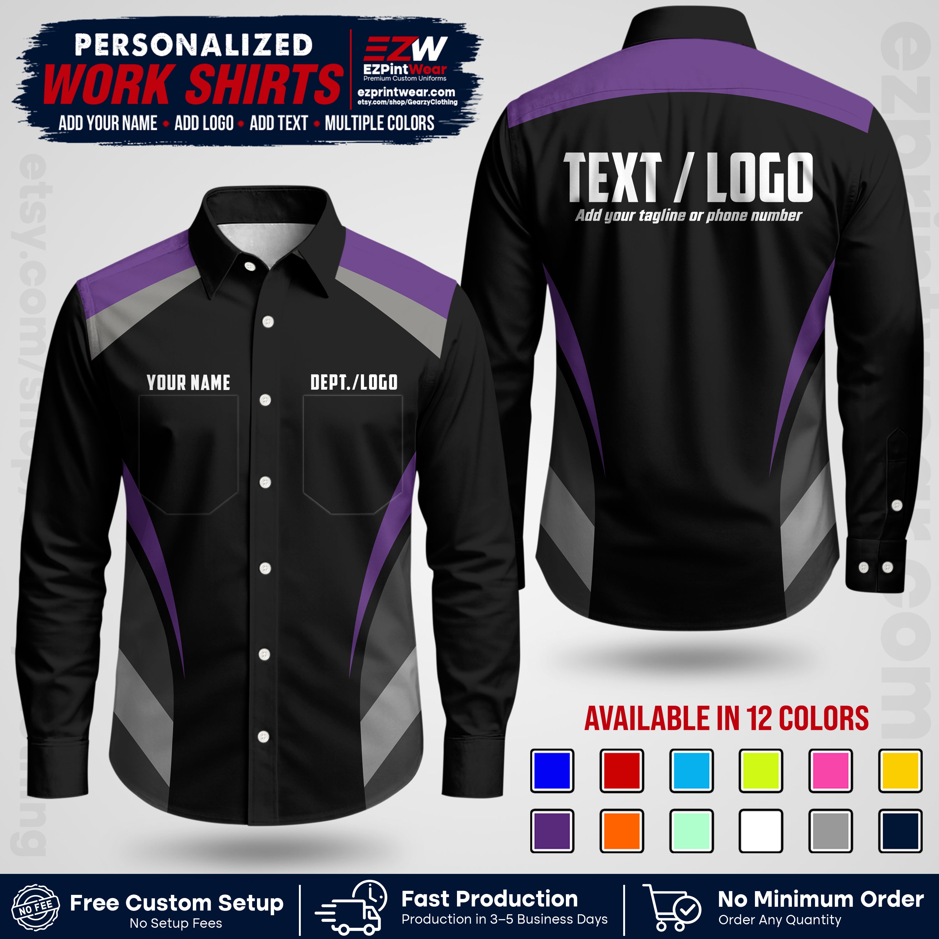 Custom All Over Print Work Uniform Shirt with Name, Logo & Text | Custom Hawaiian Shirt | Company Shirt | Employee Uniform UNF03