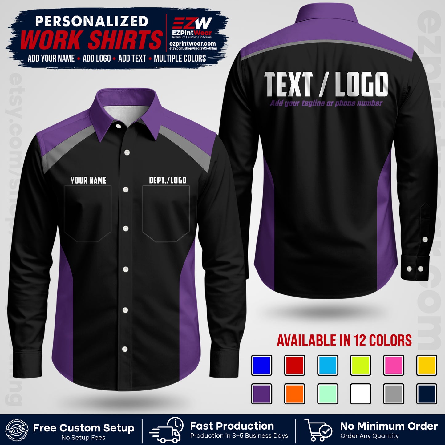 Custom All Over Print Work Uniform Shirt with Name, Logo & Text | Custom Hawaiian Shirt | Company Shirt | Employee Uniform UNF04