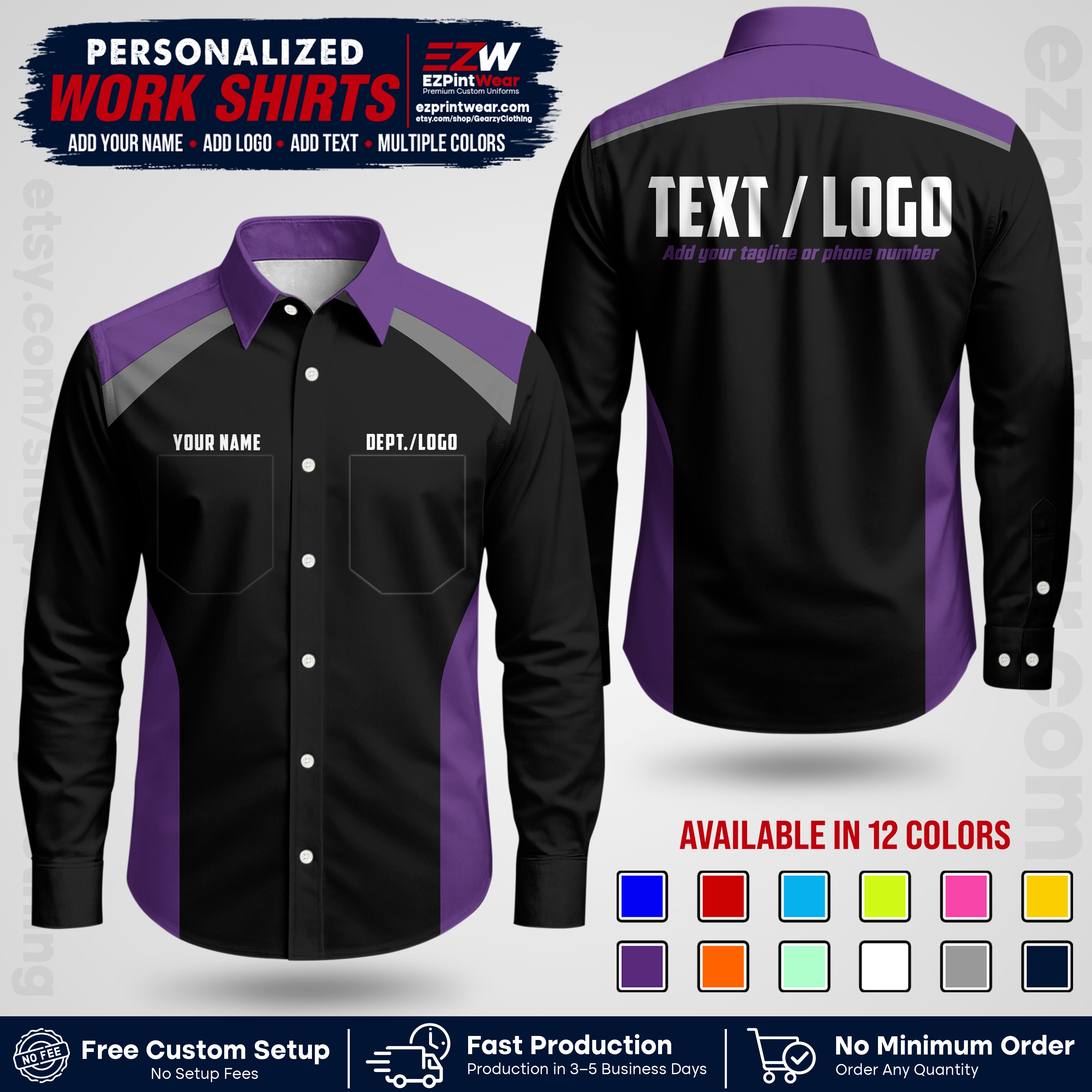 Custom All Over Print Work Uniform Shirt with Name, Logo & Text | Custom Hawaiian Shirt | Company Shirt | Employee Uniform UNF04