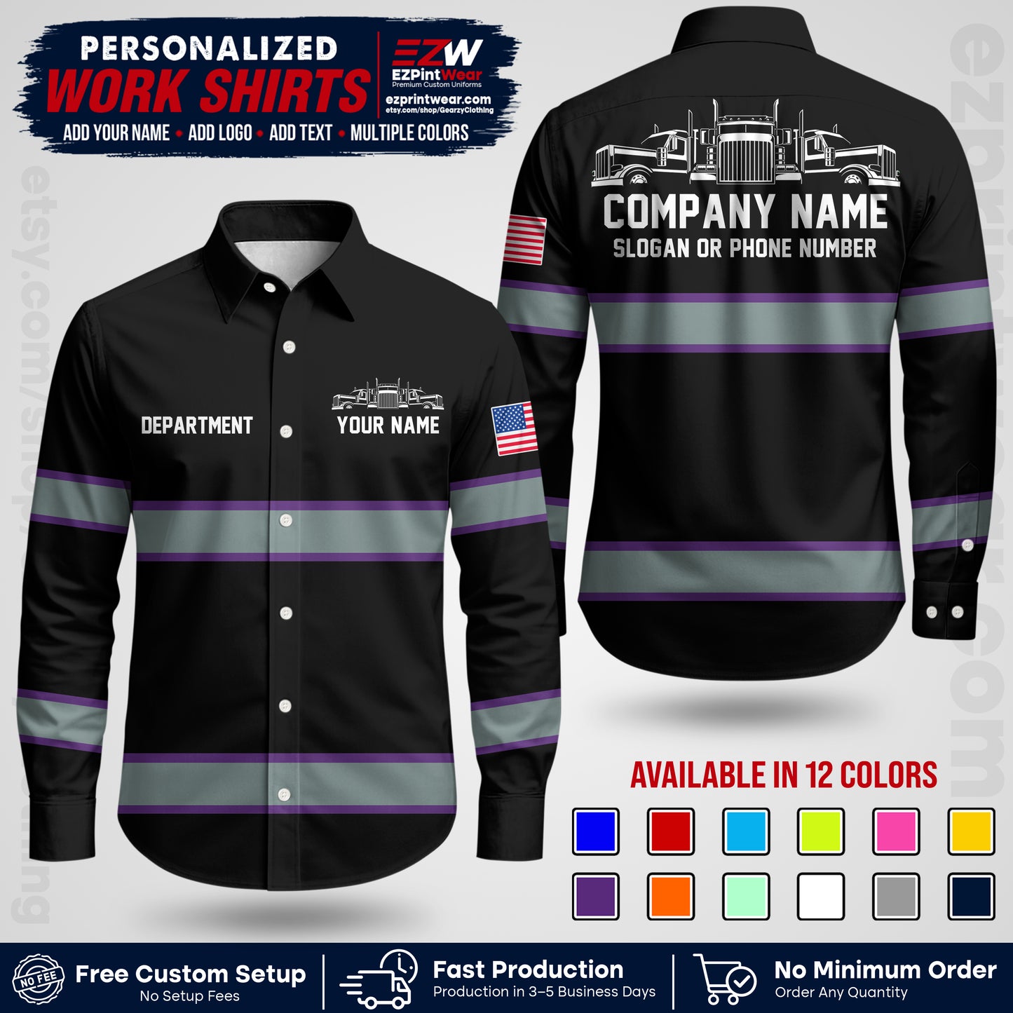 Personalized Truck Driver Workwear Uniform | Custom Safety Stripe Apparel | Non-Reflective Reflective Style Design TW04