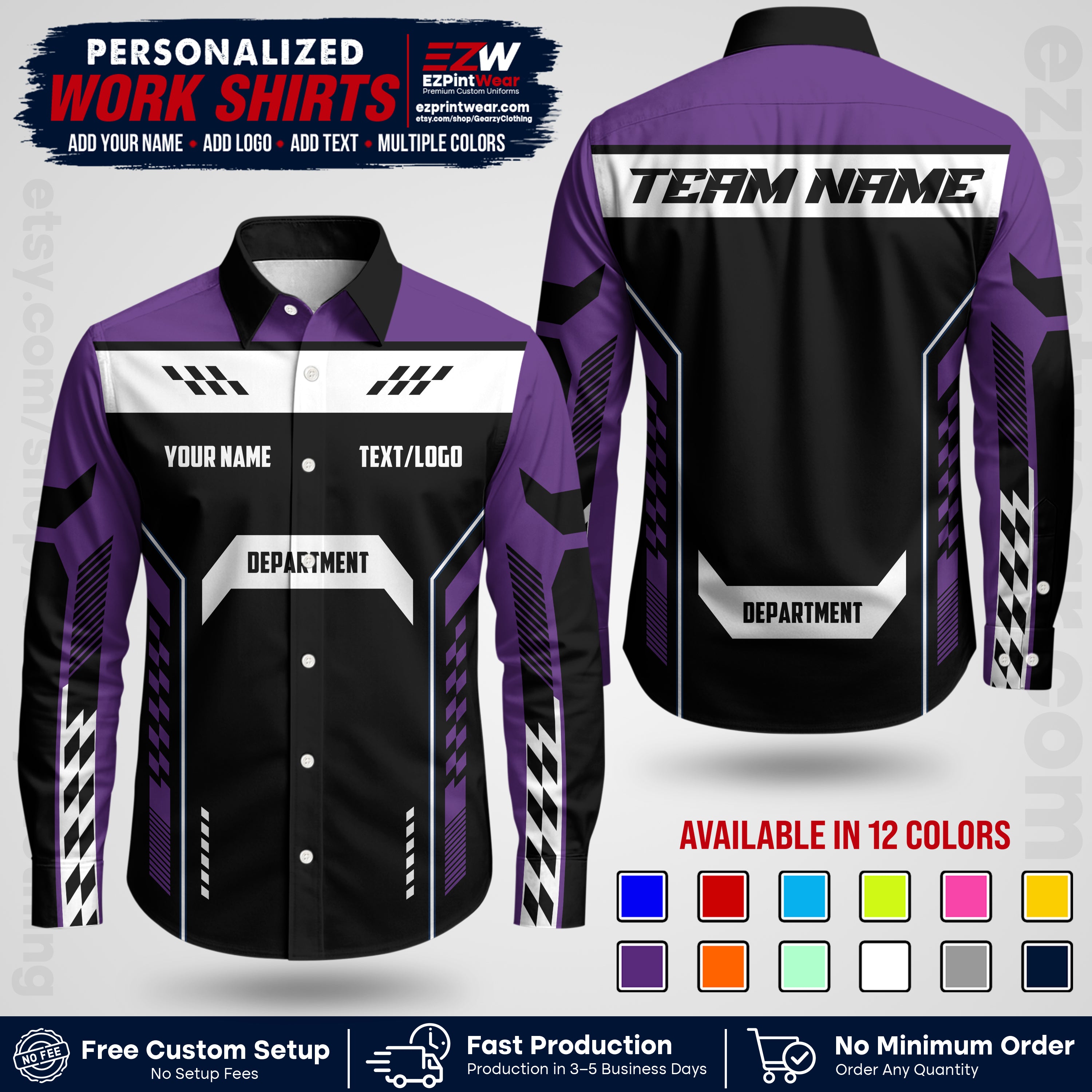 Custom All Over Print Work Uniform Shirt with Name, Logo & Text | Custom Hawaiian Shirt | Company Shirt | Employee Uniform UNF18