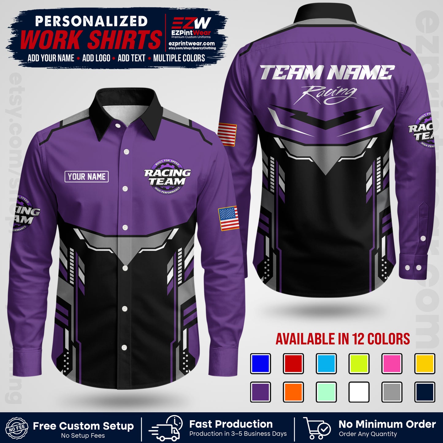 Custom Racing Shirt with Name, Logo & Text | Race Team Uniform | Crew Apparel RC11
