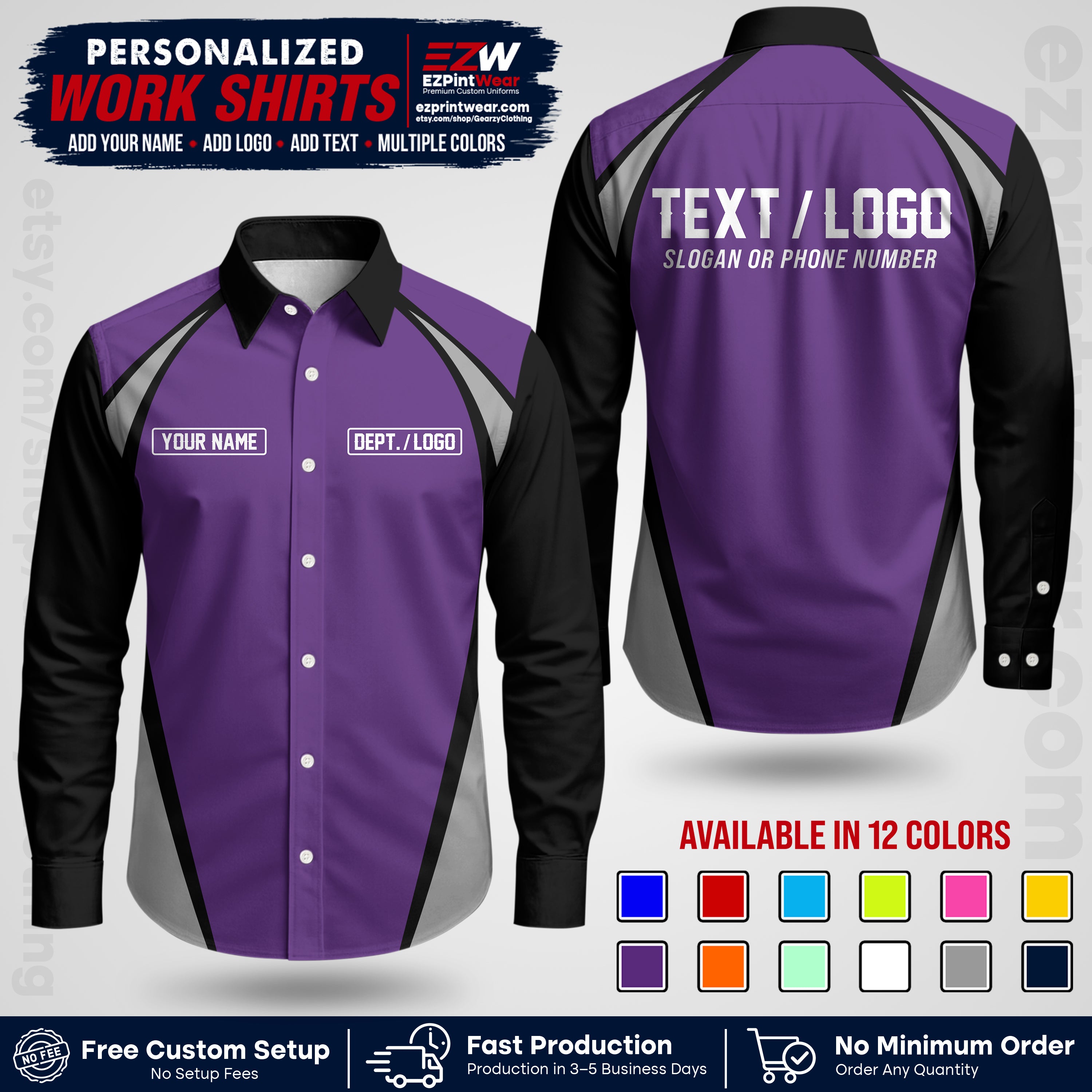 Custom All Over Print Work Uniform Shirt with Name, Logo & Text | Custom Hawaiian Shirt | Company Shirt | Employee Uniform UNF20