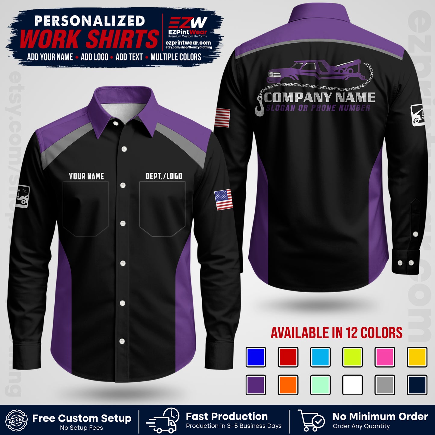 Custom Towing Shirt with Name, Logo & Text | Towing Company Uniform | Workwear TW01