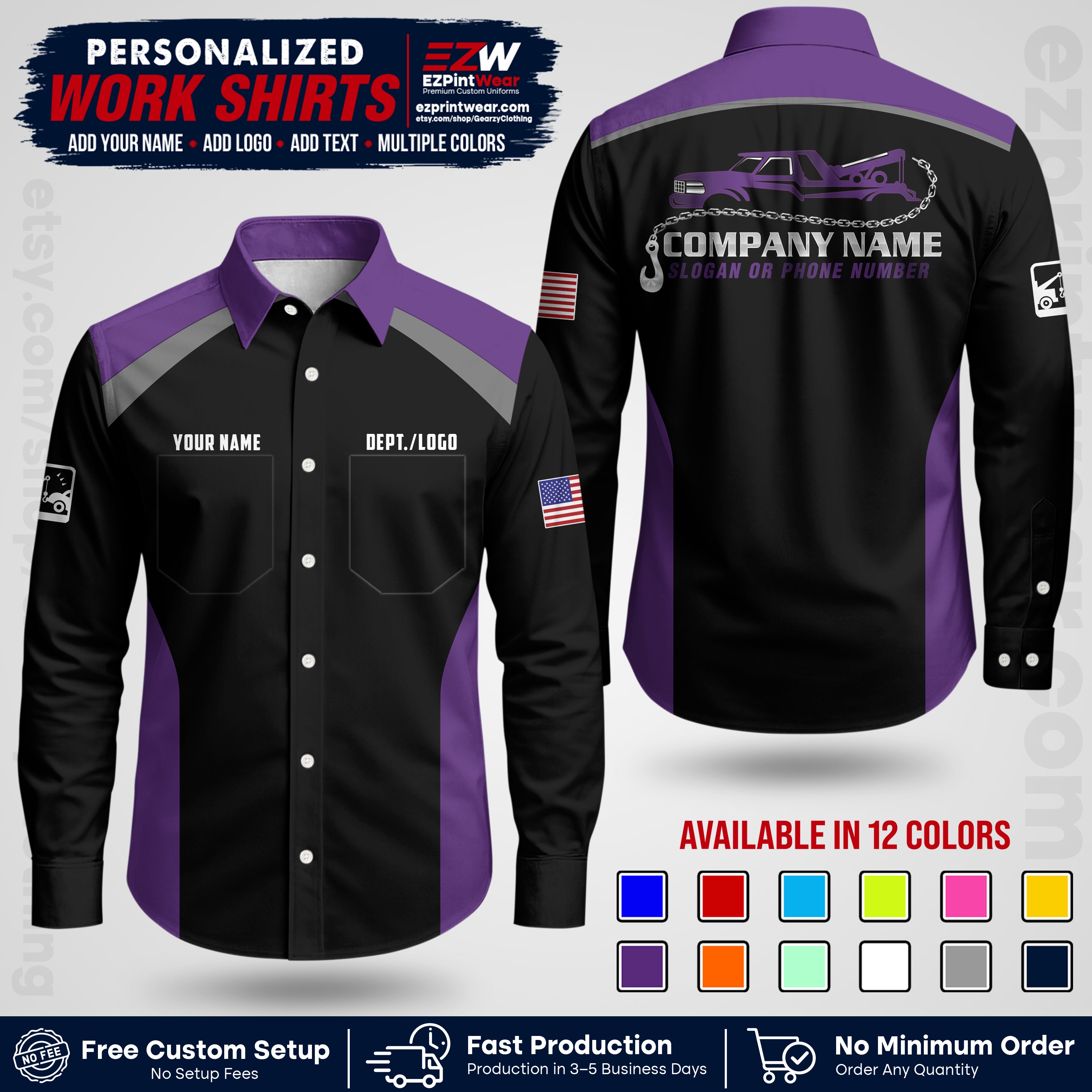 Custom Towing Shirt with Name, Logo & Text | Towing Company Uniform | Workwear TW01