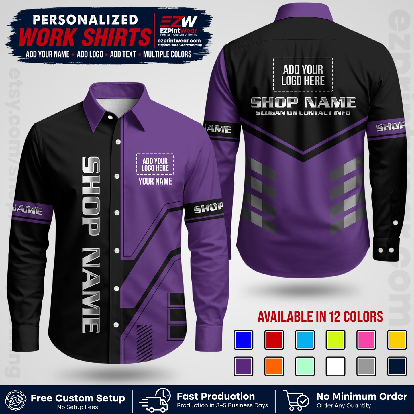 Custom All Over Print Work Uniform Shirt with Name, Logo & Text | Custom Hawaiian Shirt | Company Shirt | Employee Uniform UNF11