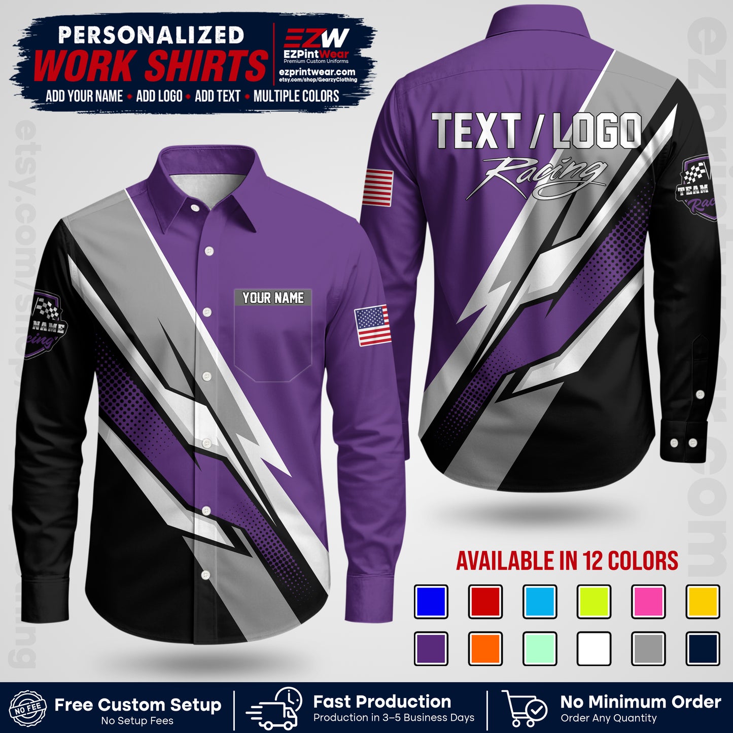 Custom Racing Shirt with Name, Logo & Text | Race Team Uniform | Crew Apparel RC01