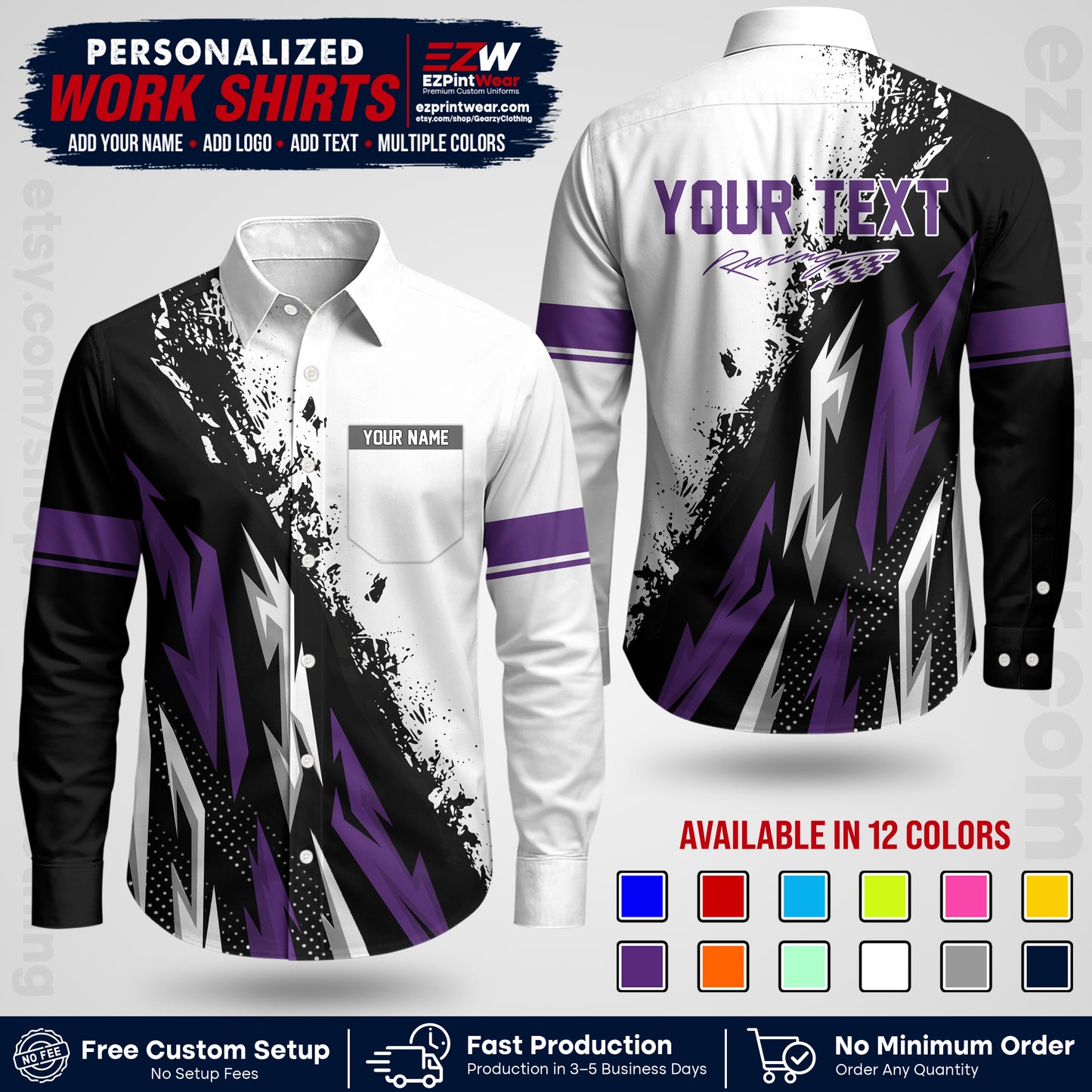 Custom Racing Shirt with Name, Logo & Text | Race Team Uniform | Crew Apparel RC08