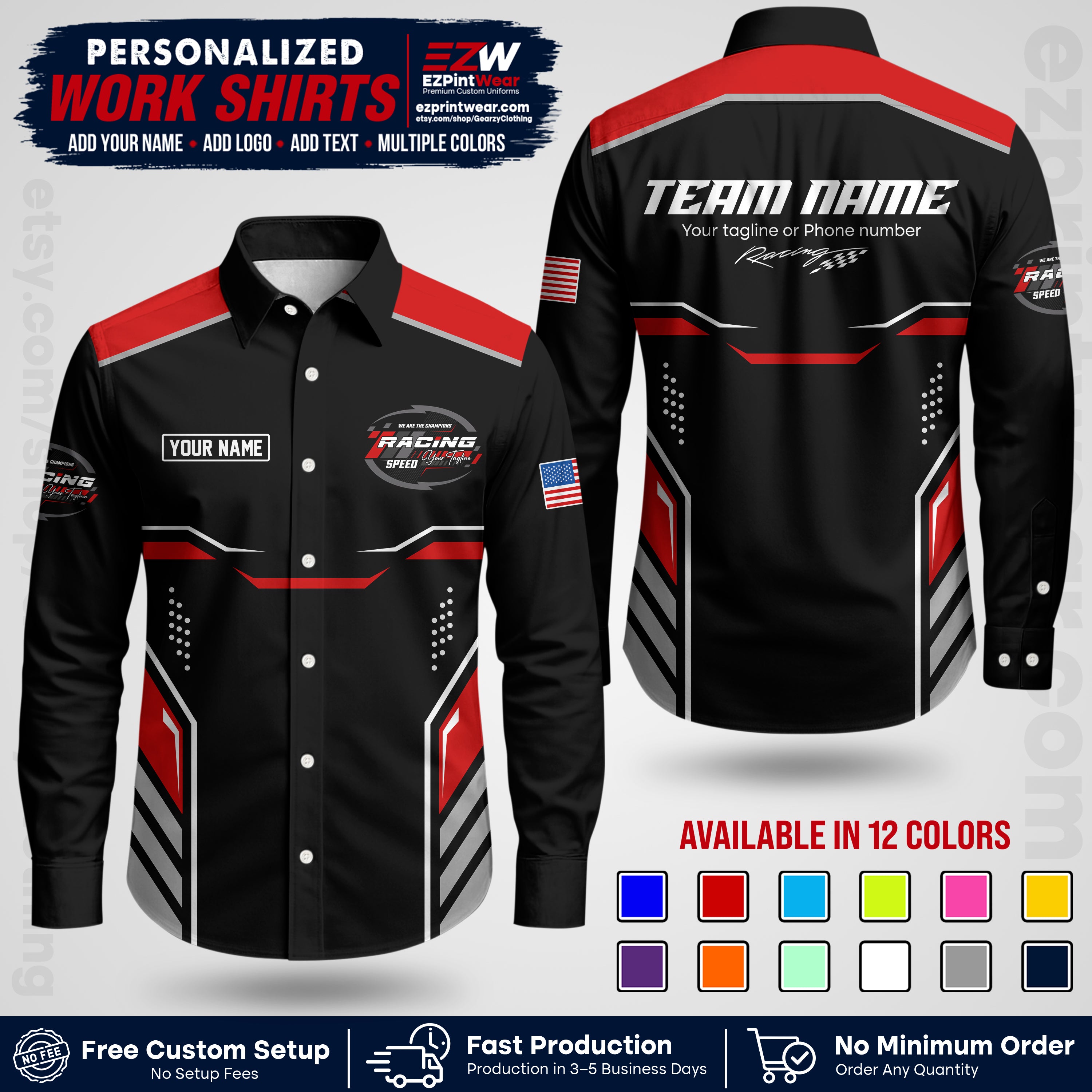 Custom Racing Shirt with Name, Logo & Text | Race Team Uniform | Crew Apparel RC10