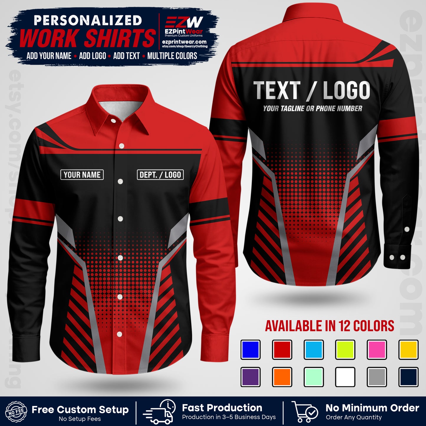 Custom All Over Print Work Uniform Shirt with Name, Logo & Text | Custom Hawaiian Shirt | Company Shirt | Employee Uniform UNF08