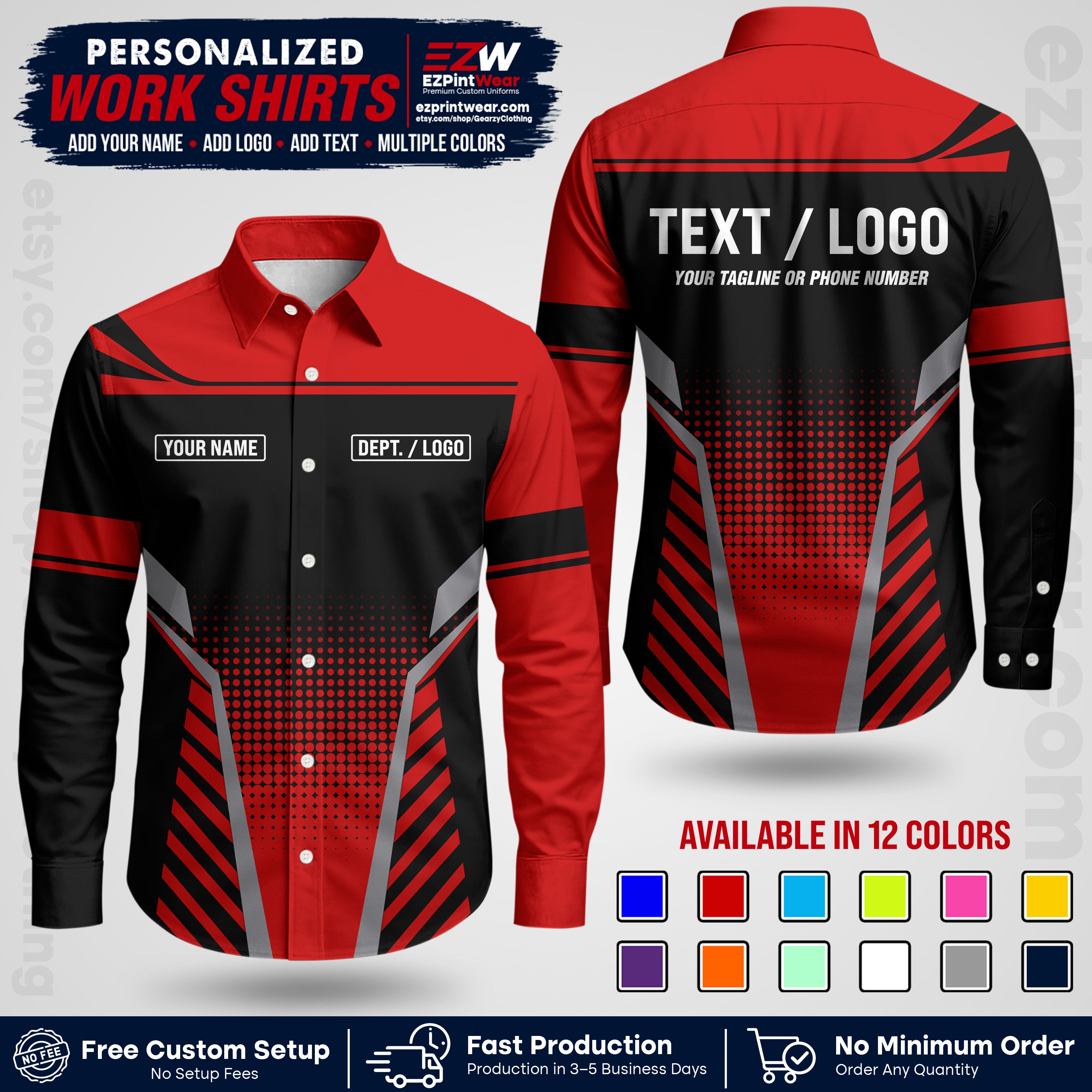 Custom All Over Print Work Uniform Shirt with Name, Logo & Text | Custom Hawaiian Shirt | Company Shirt | Employee Uniform UNF08