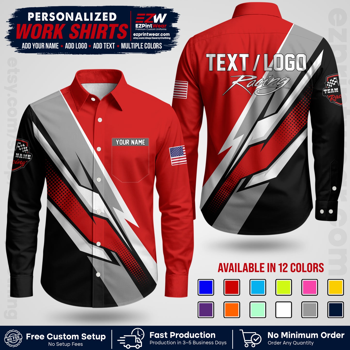 Custom Racing Shirt with Name, Logo & Text | Race Team Uniform | Crew Apparel RC01