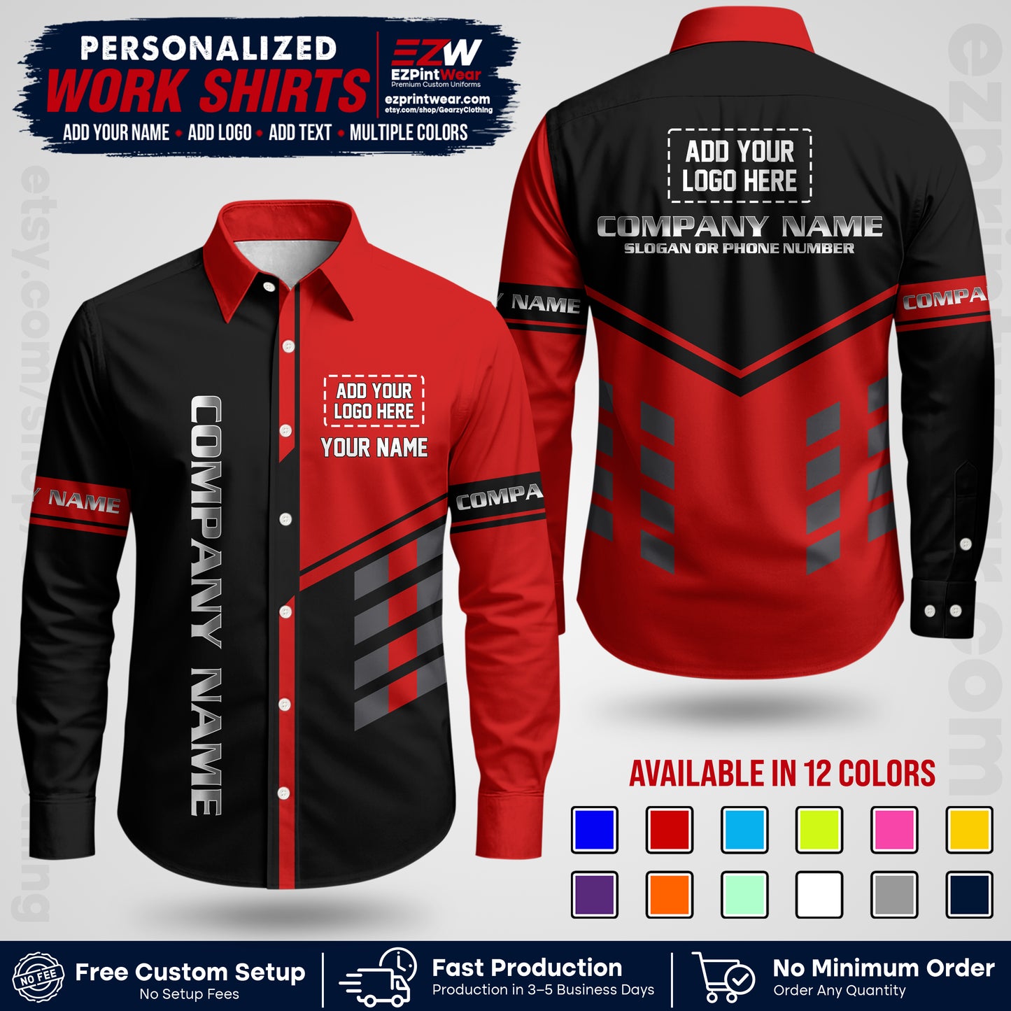 Custom All Over Print Work Uniform Shirt with Name, Logo & Text | Custom Hawaiian Shirt | Company Shirt | Employee Uniform UNF09