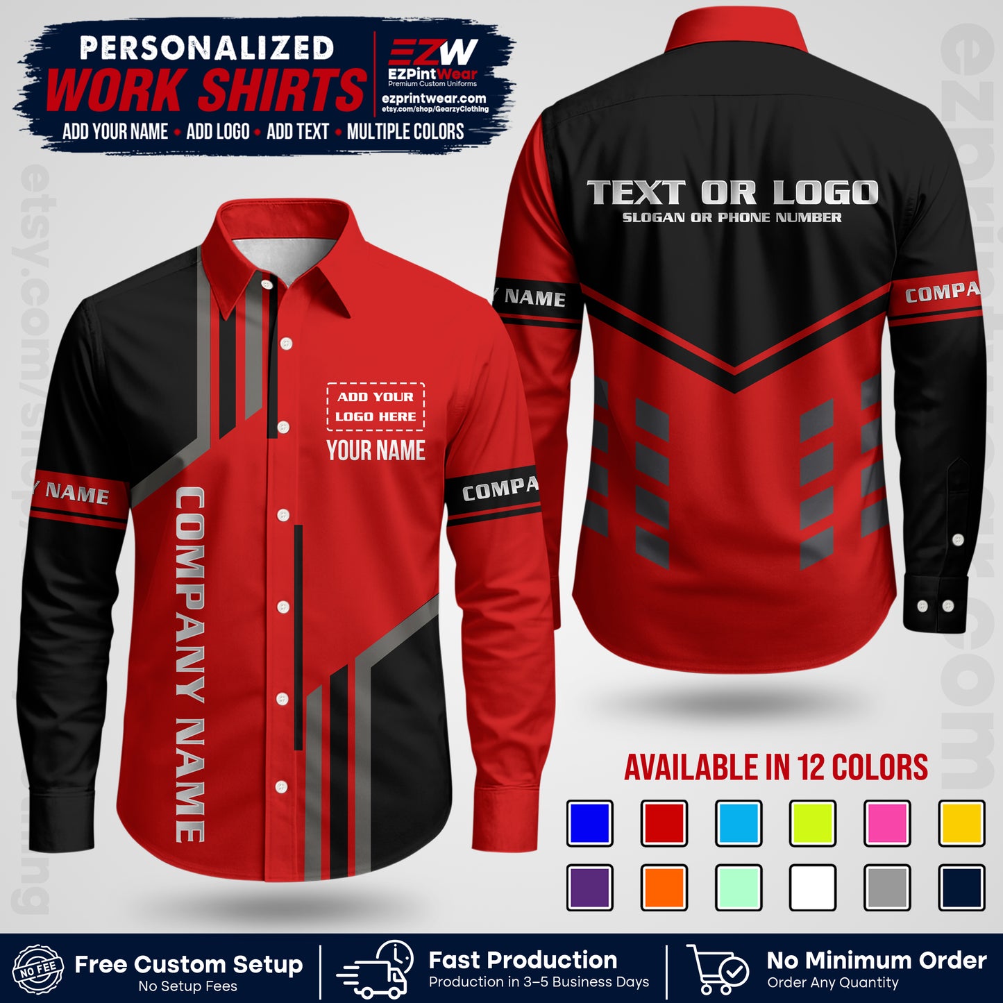 Custom All Over Print Work Uniform Shirt with Name, Logo & Text | Custom Hawaiian Shirt | Company Shirt | Employee Uniform UNF10